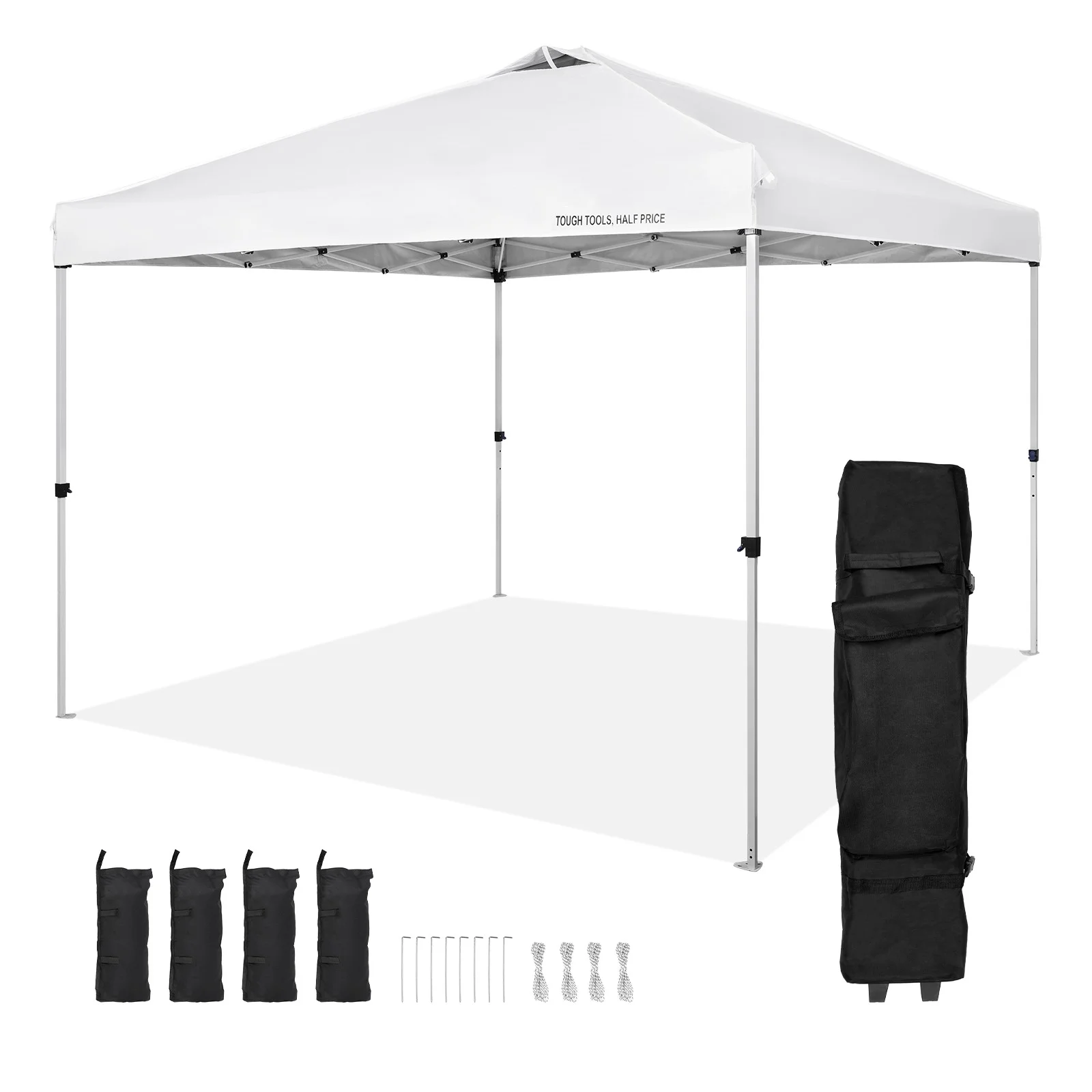 VEVOR Pop Up Canopy Tent, 10 x 10 ft, 250 D PU Silver Coated Tarp, with Portable Roller Bag and 4 Sandbags, Waterproof and Sun Shelter Gazebo