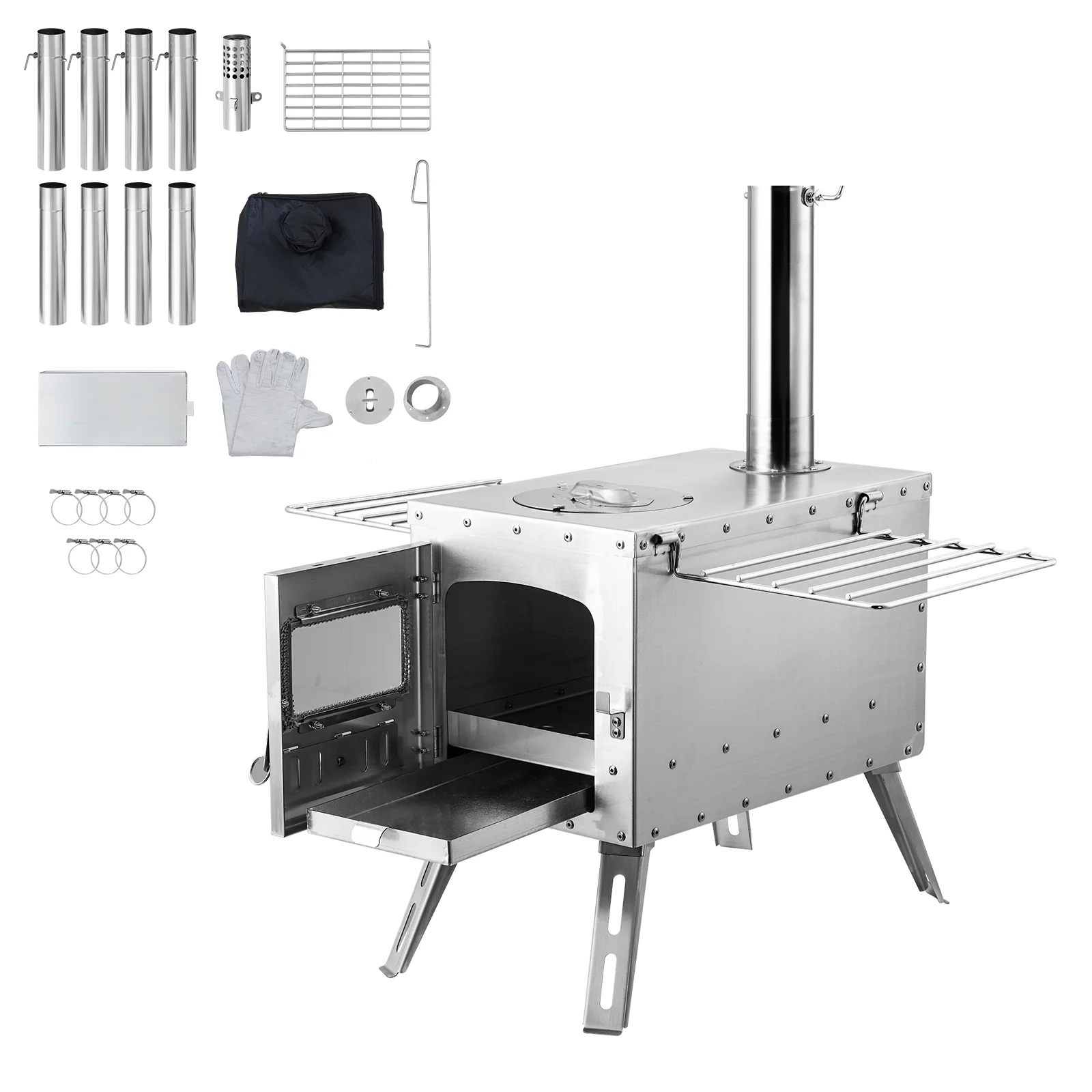 VEVOR Portable Wood Stove Camping Tent Stove for Outdoor w/ Pipe Stainless Steel