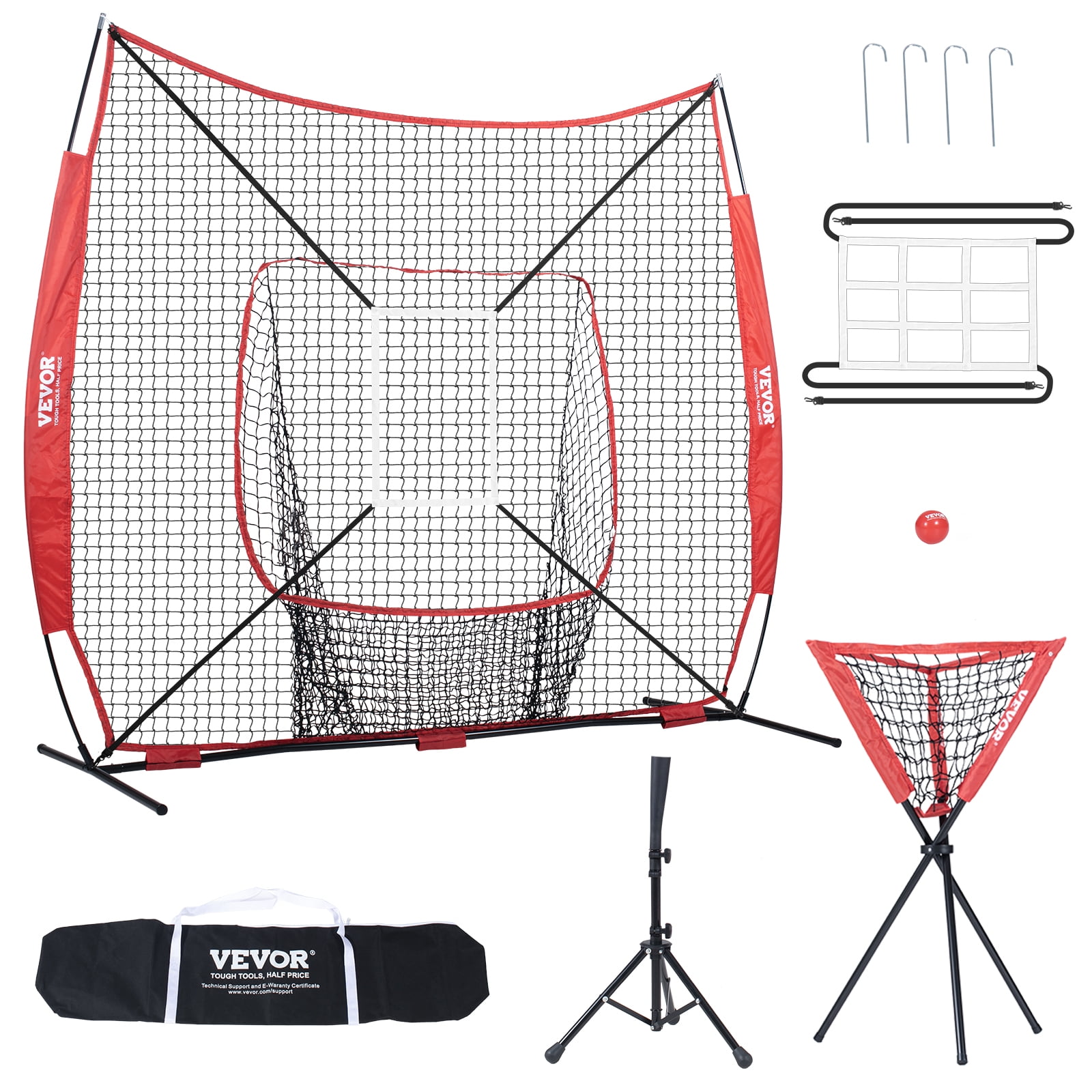 BENTISM Portable Baseball Softball Practice Net， 7x7 ft Hitting Batting Training Net for Baseball Softball Catching or Throwing Full Set w/2*Strike Zone&Batting Tee&Collector&Sand-Filled Ball