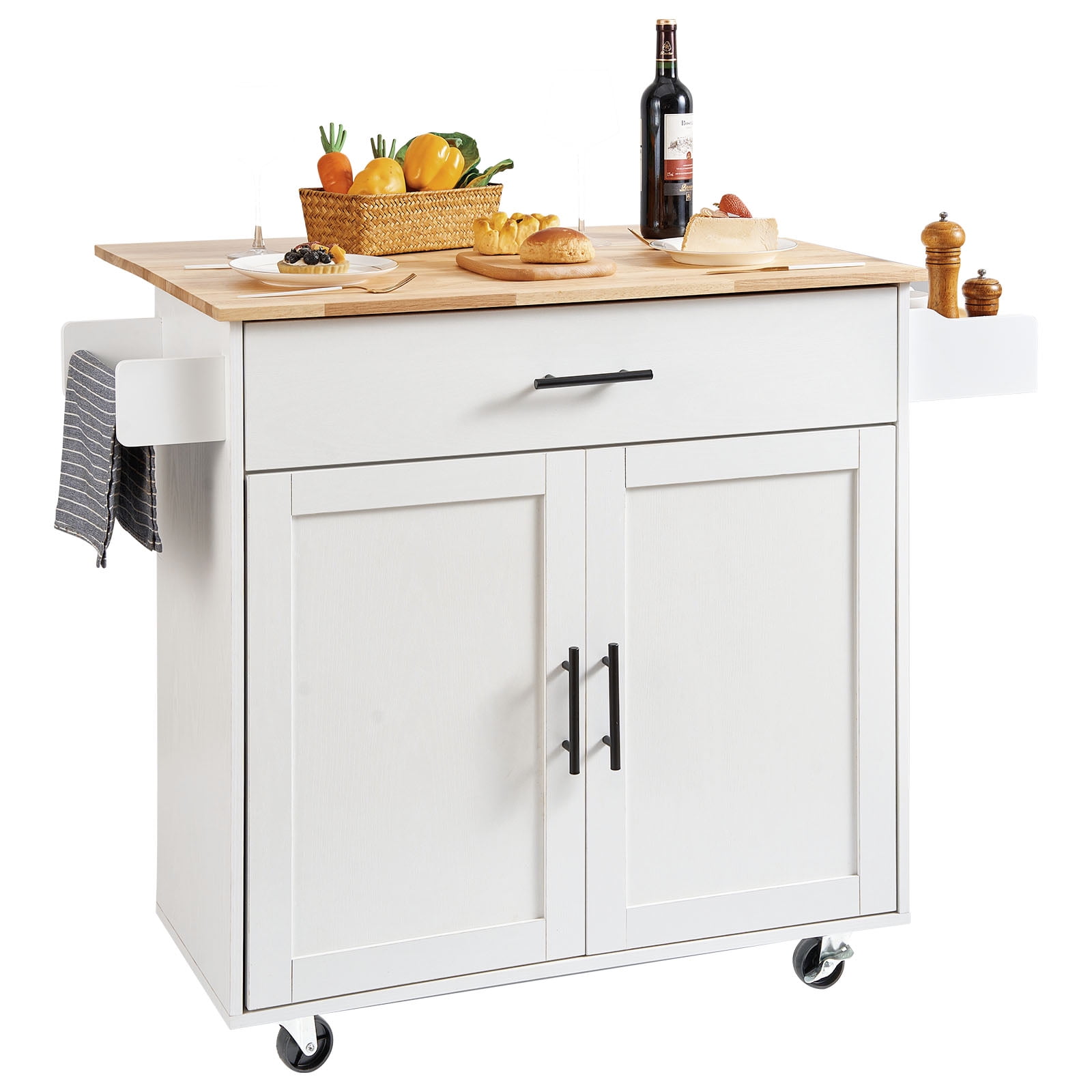 BENTISM Rolling Kitchen Storage Carts with Drawers, Medium Density Fiberboard White, 35.40 in