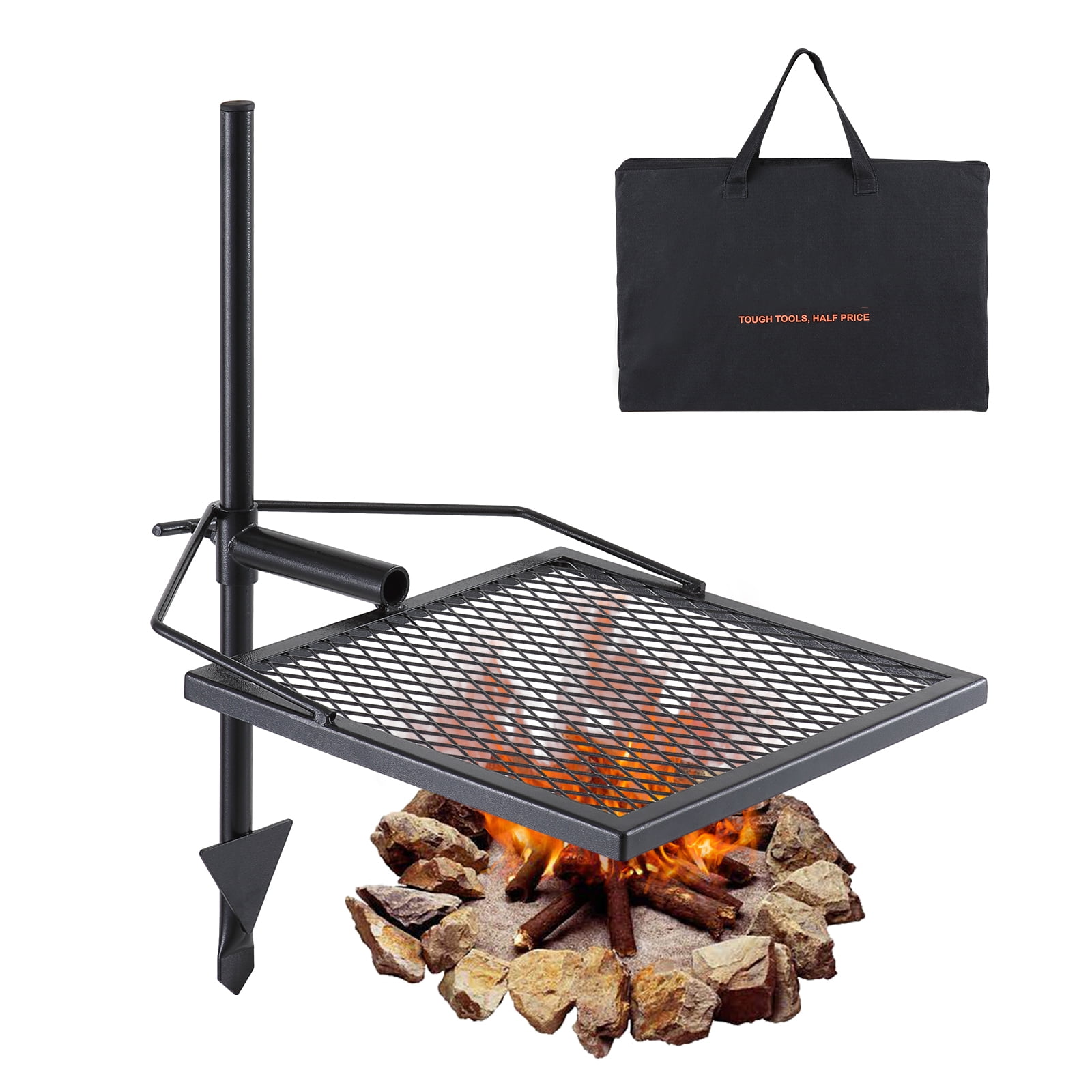 VEVOR Swivel Campfire Grill 16" x 16" Heavy Duty Steel Open Fire Cooking Grate Adjustable
