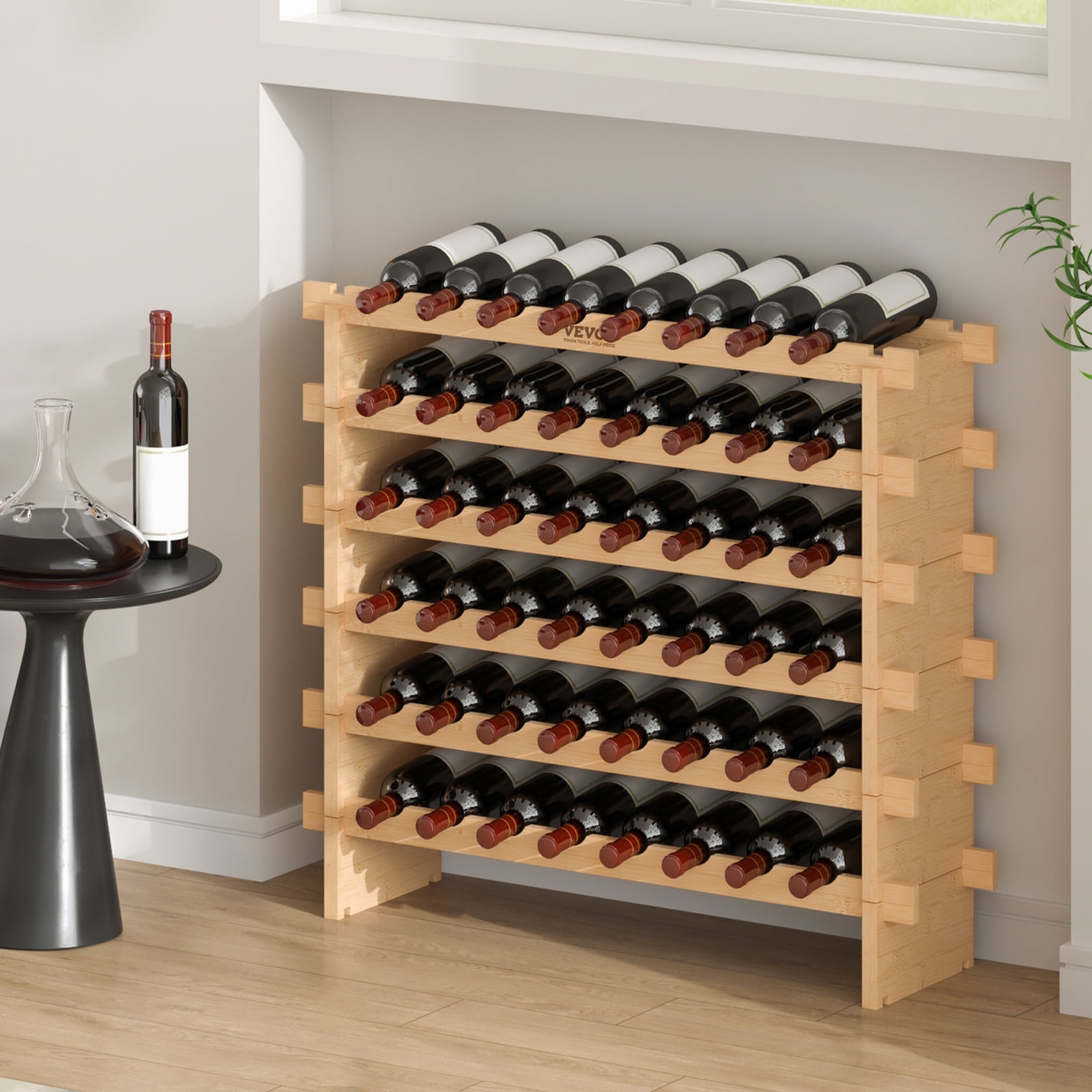 BENTISM Stackable Modular Wine Rack Bamboo Wood Display Shelf 6-Tiers