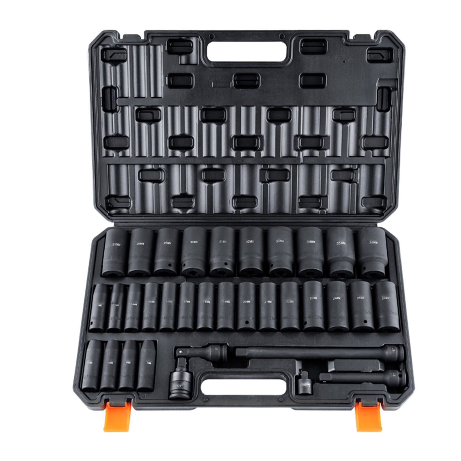 BENTISM 1/2" Drive Impact Socket Set, 34 Piece Socket Set Metric 8-36mm, 6 Point Cr-MO Alloy Steel for Auto Repair, Includes Adapters & Ratchet Handle & Storage Case