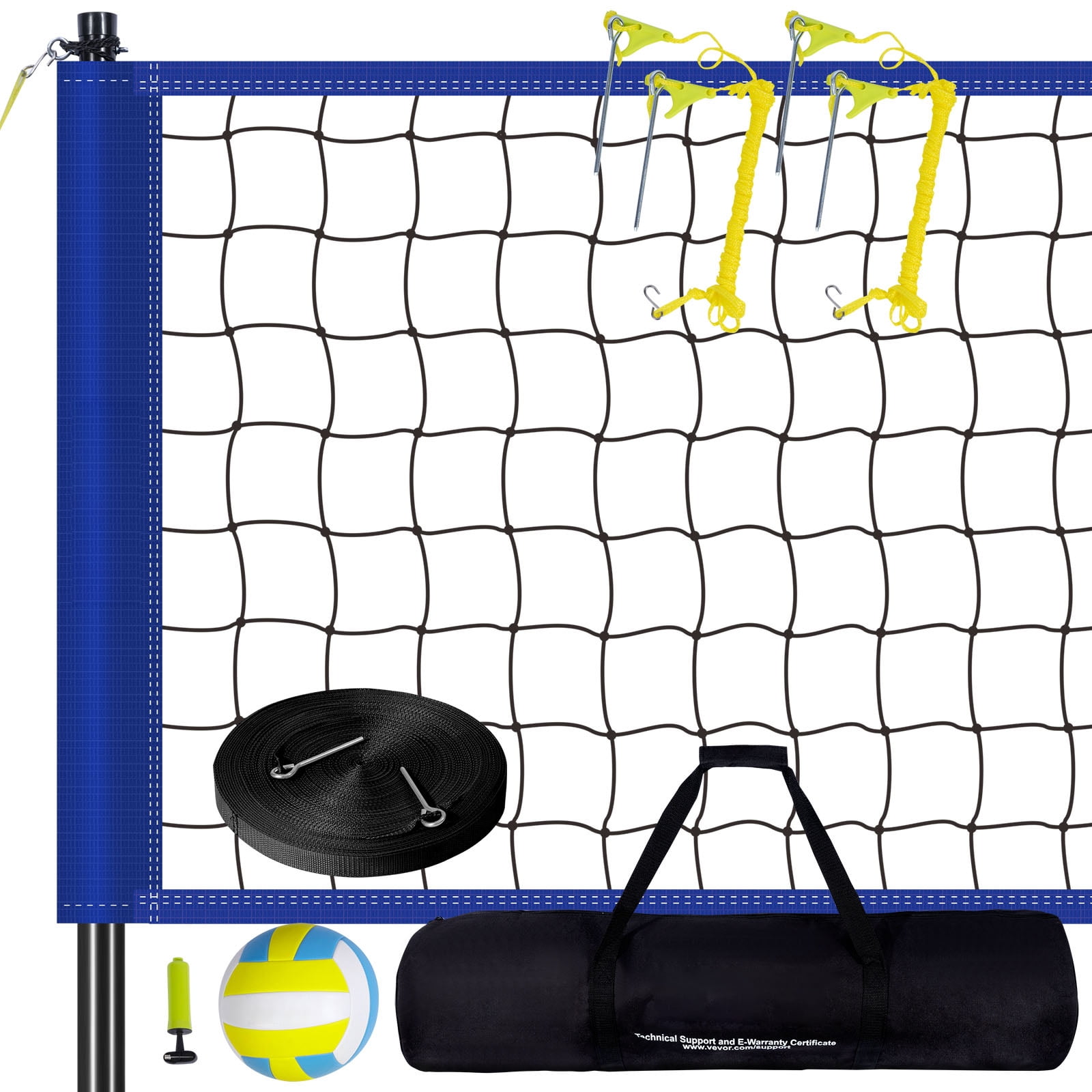 BENTISM 32ft x 3ft Portable Volleyball Net System Adjustable Height Poles with PVC Volleyball, Carrying Bag, Boundary Lines, Steel Poles & Pump for Outdoor Sports