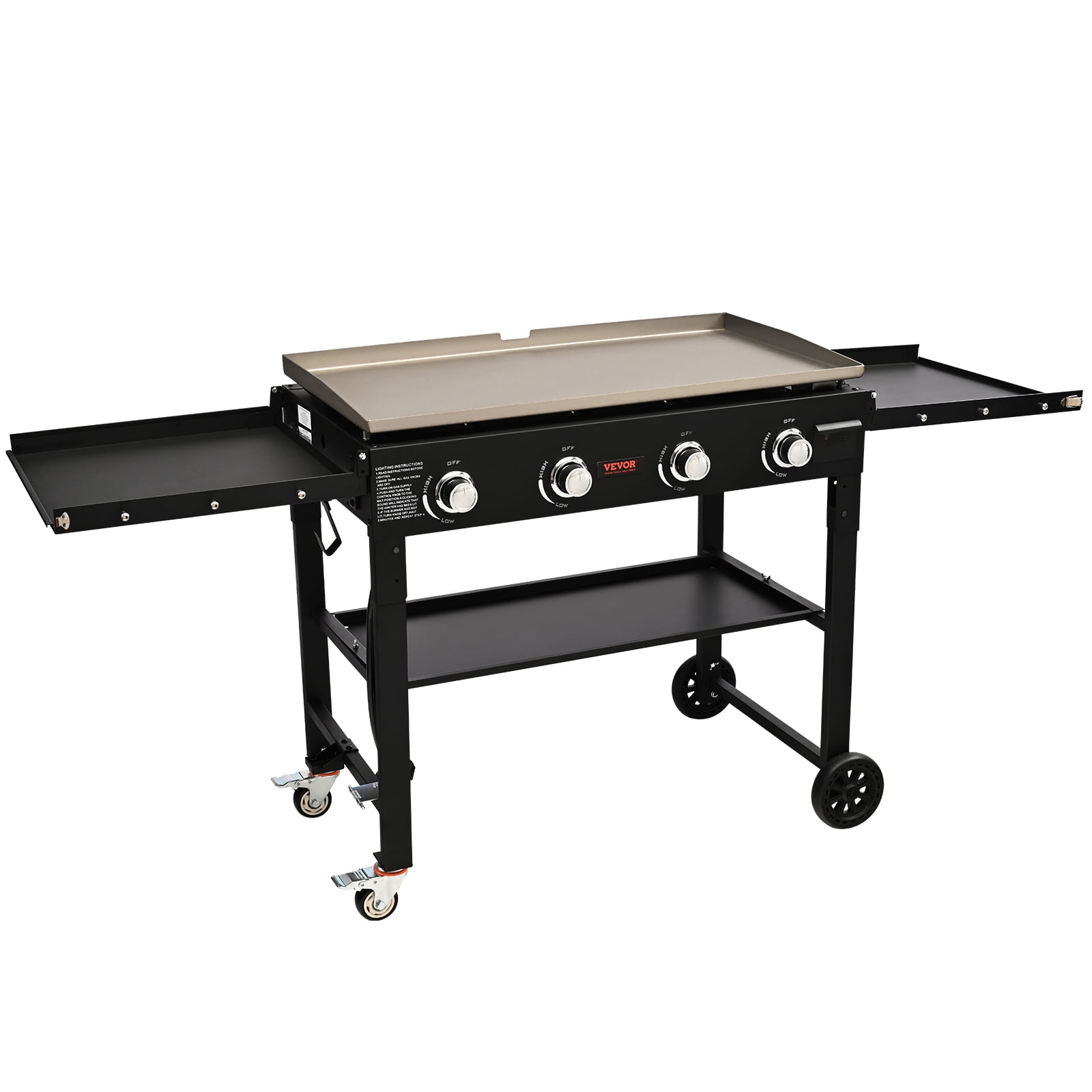 BENTISM 4-Burner 36" Griddle Cooking Station Countertop Commercial Gas Griddle Flat Top Folding Grill Hot Plate Restaurant Cart