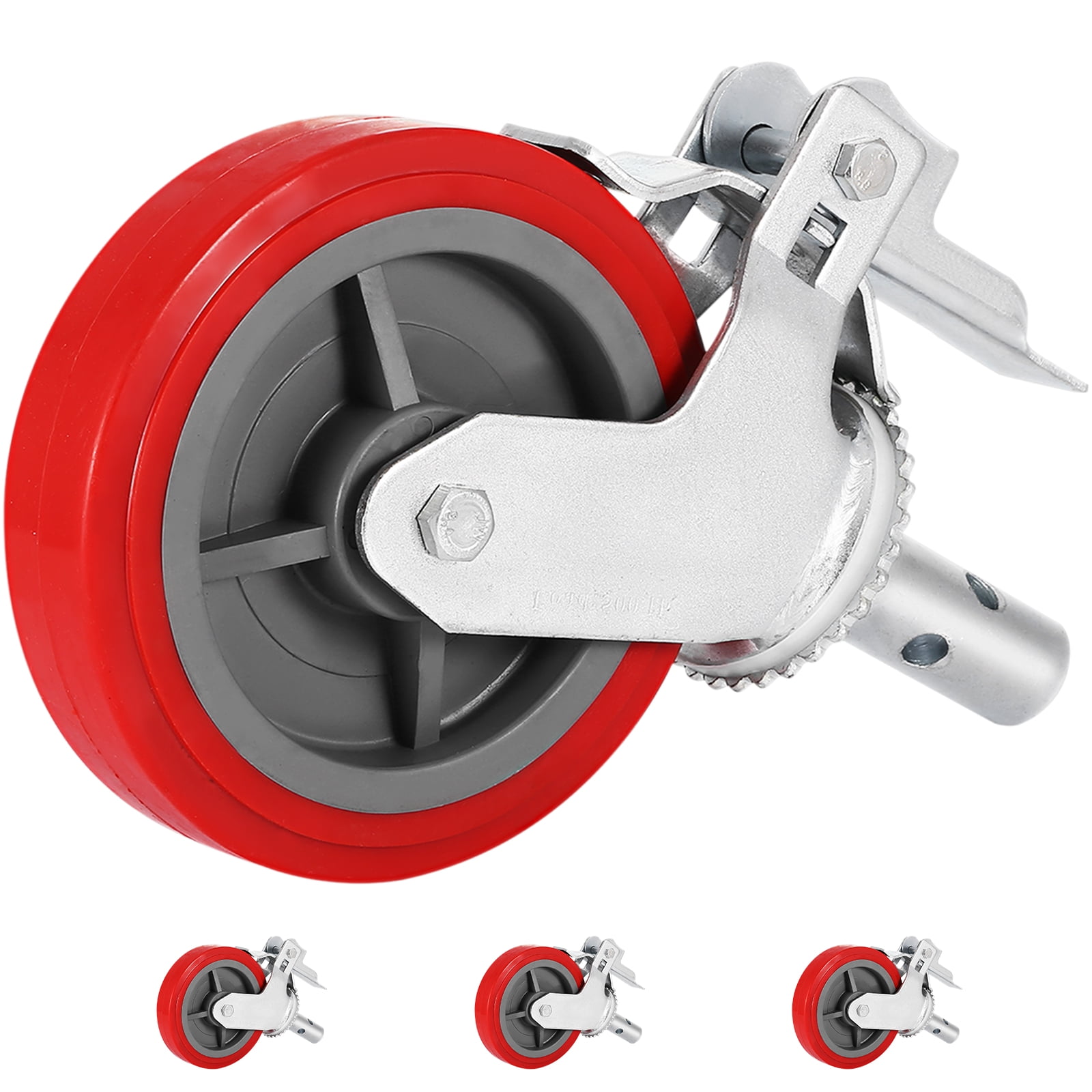 VEVOR 4 Pack 5" Scaffold Casters, Swivel Casters Wheels Set, Heavy Duty 3200LBS Per Set- Locking Stem Casters with Brake, Red
