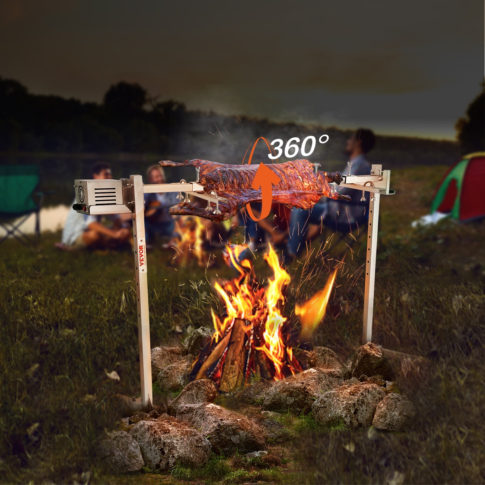 BENTISM 46" Electric BBQ Rotisserie Grill Kit Stainless Steel Grill 90lb Pig Lamb