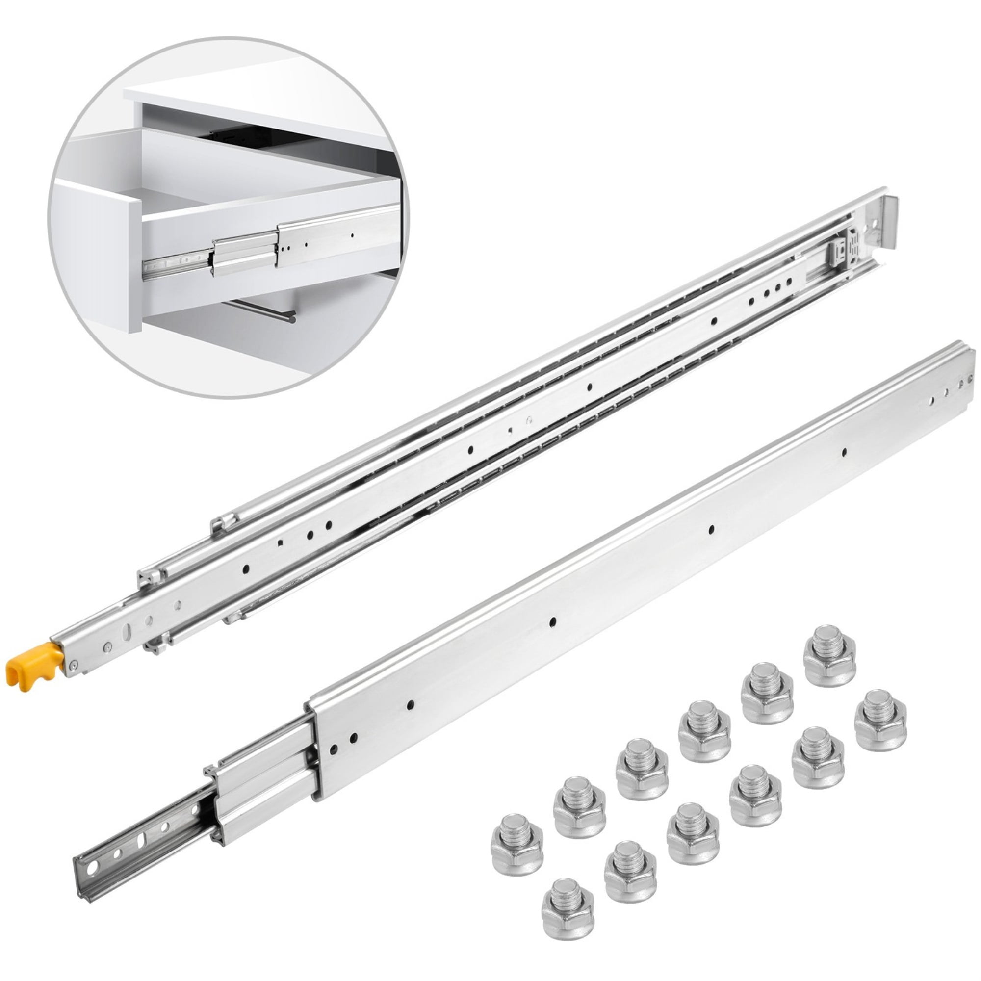 VEVOR 48" Heavy Duty Drawer Slides, Locking Drawer Slides 500 LBS Load Capacity Long Full Extension Drawer Slide 1 pair Side Mount Ball Bearing Drawer Glides Push to Open Drawer Runners Rail