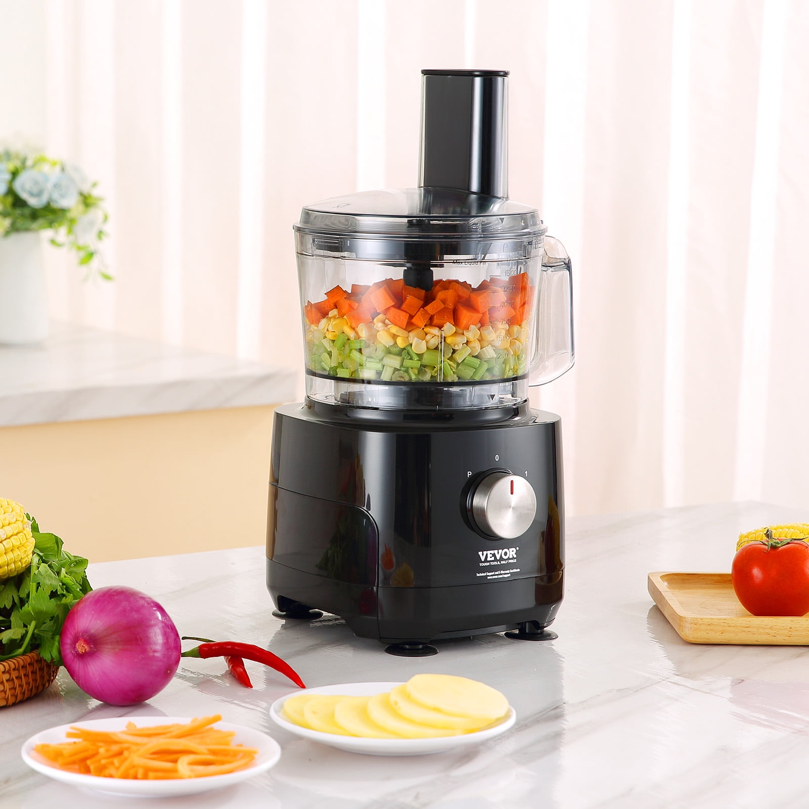 BENTISM 9-Cup 600W Food Processor Vegetable Chopper for Shredding Slicing Kneading