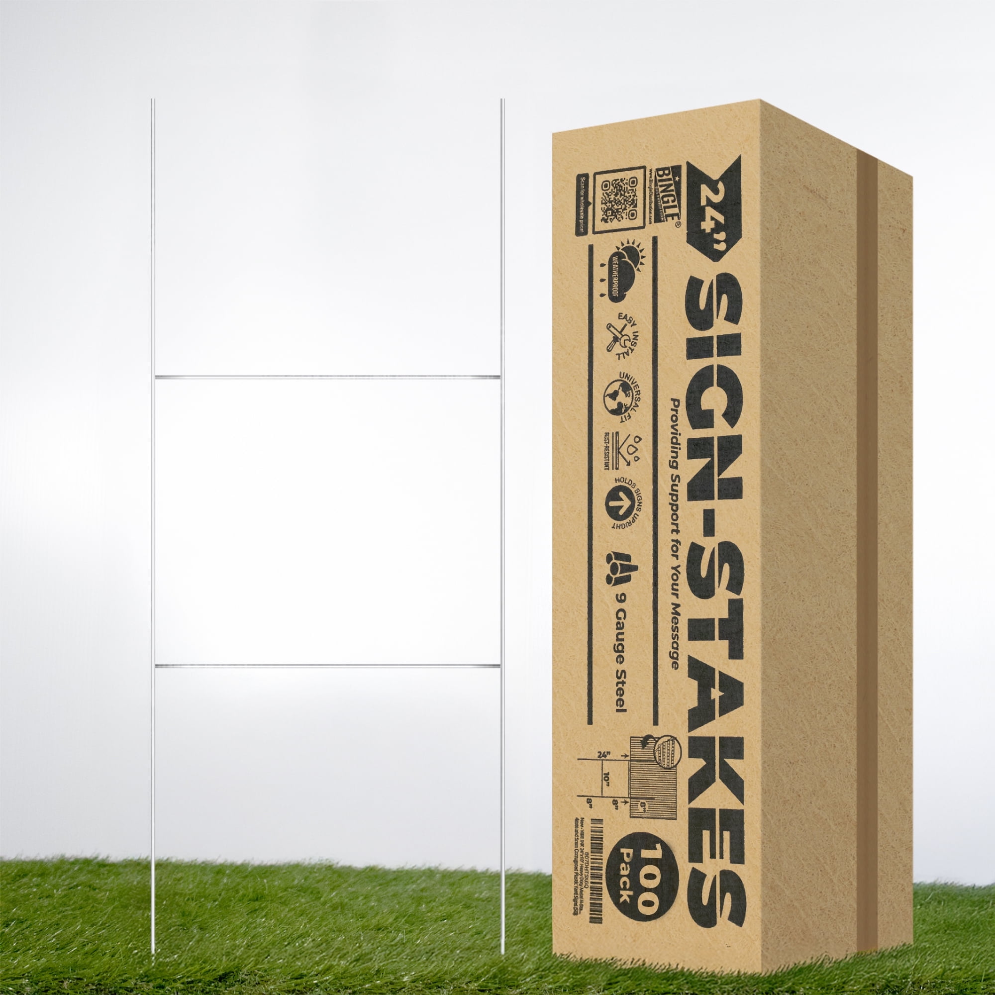 BINGLE 100 10x24in Steel Step-Stakes For Yard Signs 9-Gauge Galvanized Metal