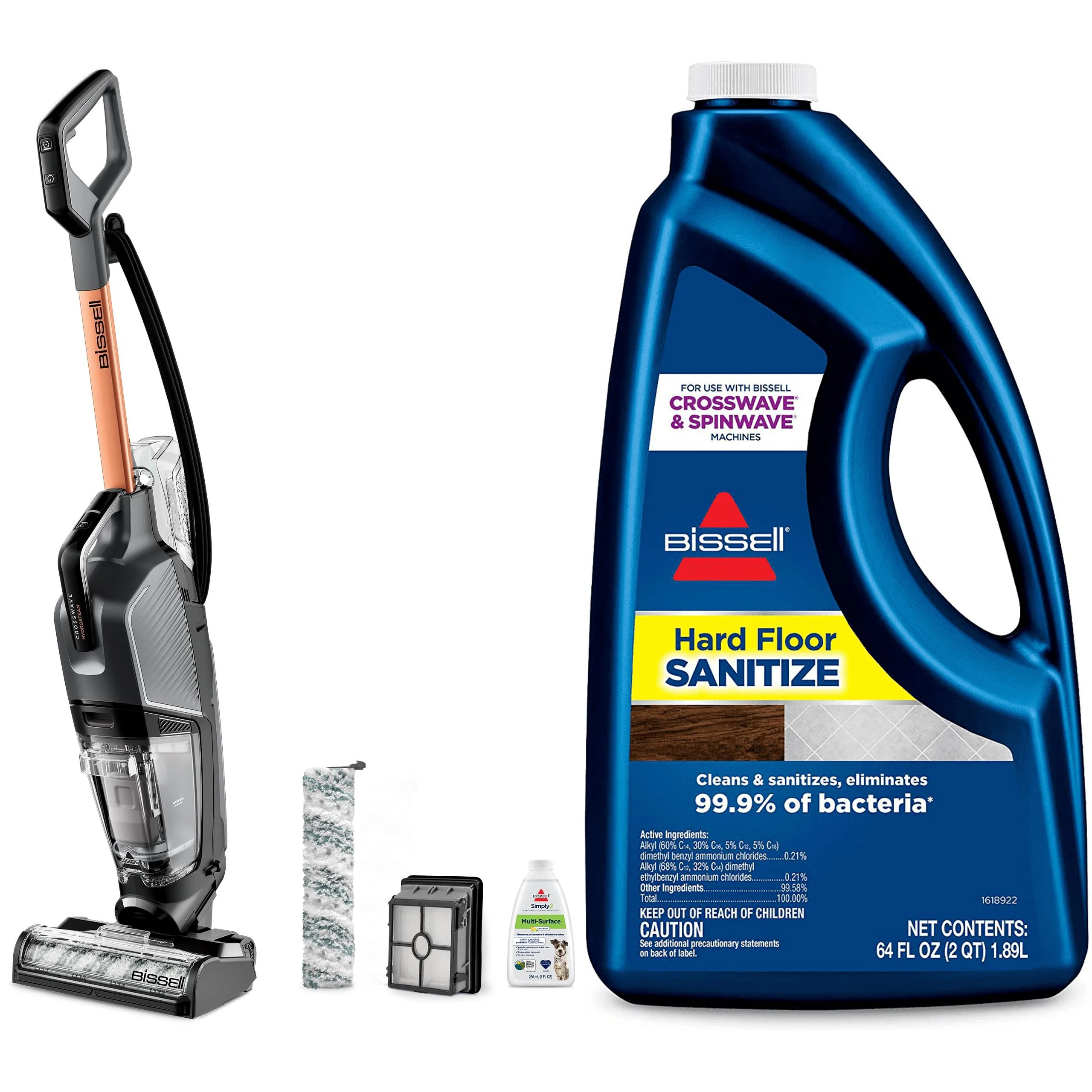 BISSELL® CrossWave® HydroSteam™ Wet Dry Vacuum 3513 & BISSELL Hard Floor Sanitize Formula Cleaner, Fresh Scent 64 FL OZ 25041