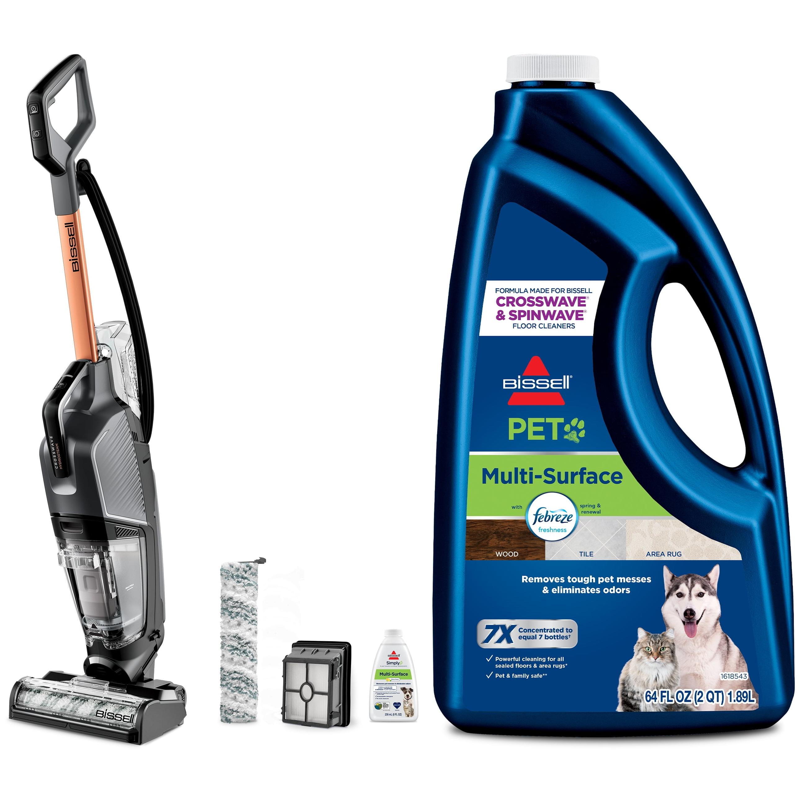 BISSELL® CrossWave® HydroSteam™ Wet Dry Vacuum 3513 & BISSELL Multi-Surface PET Formula for Crosswave and Spinwave, 64oz, 22951