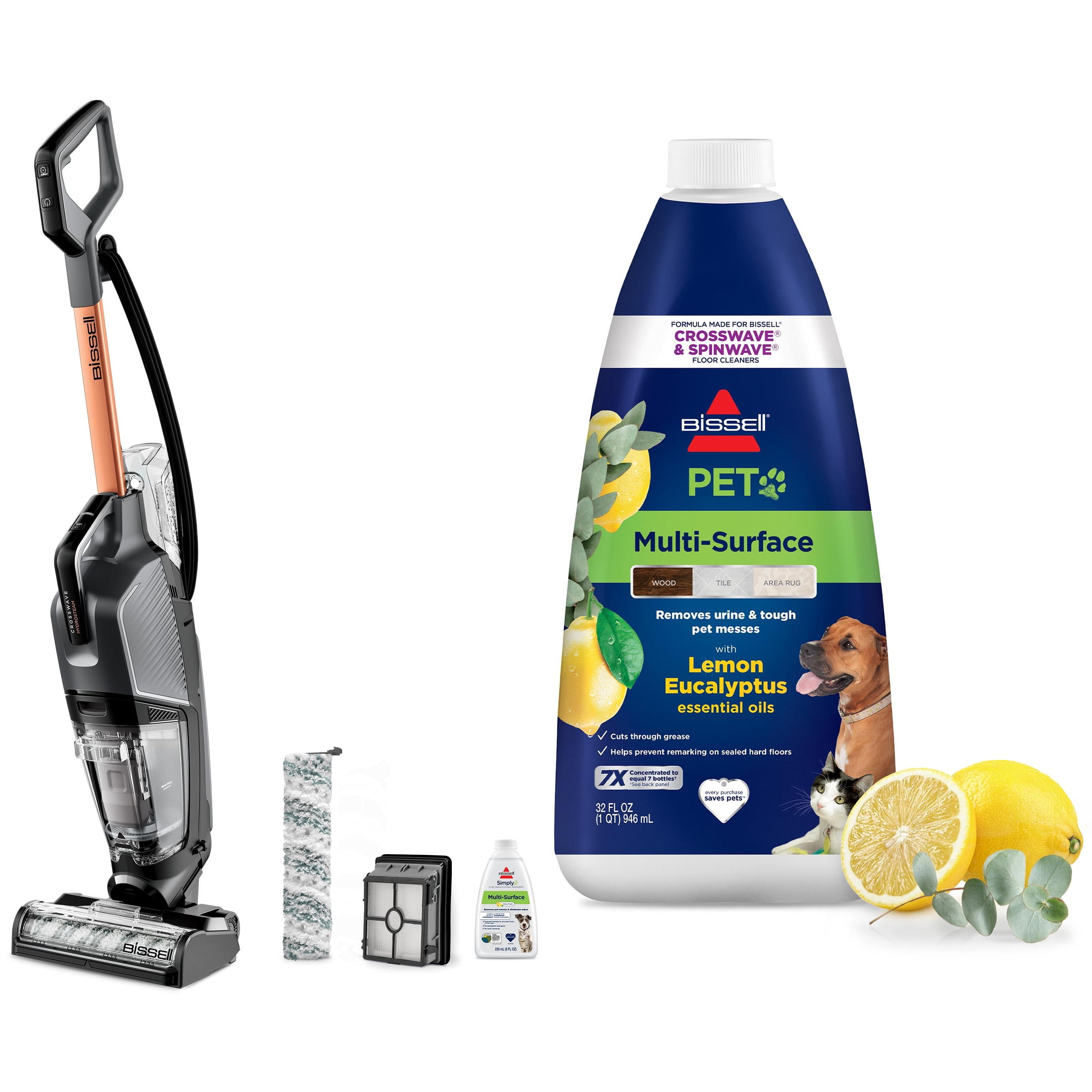 BISSELL® CrossWave® HydroSteam™ Wet Dry Vacuum 3513 & BISSELL® PET Multi-Surface Floor Formula, Lemon Eucalyptus 32 oz 3444