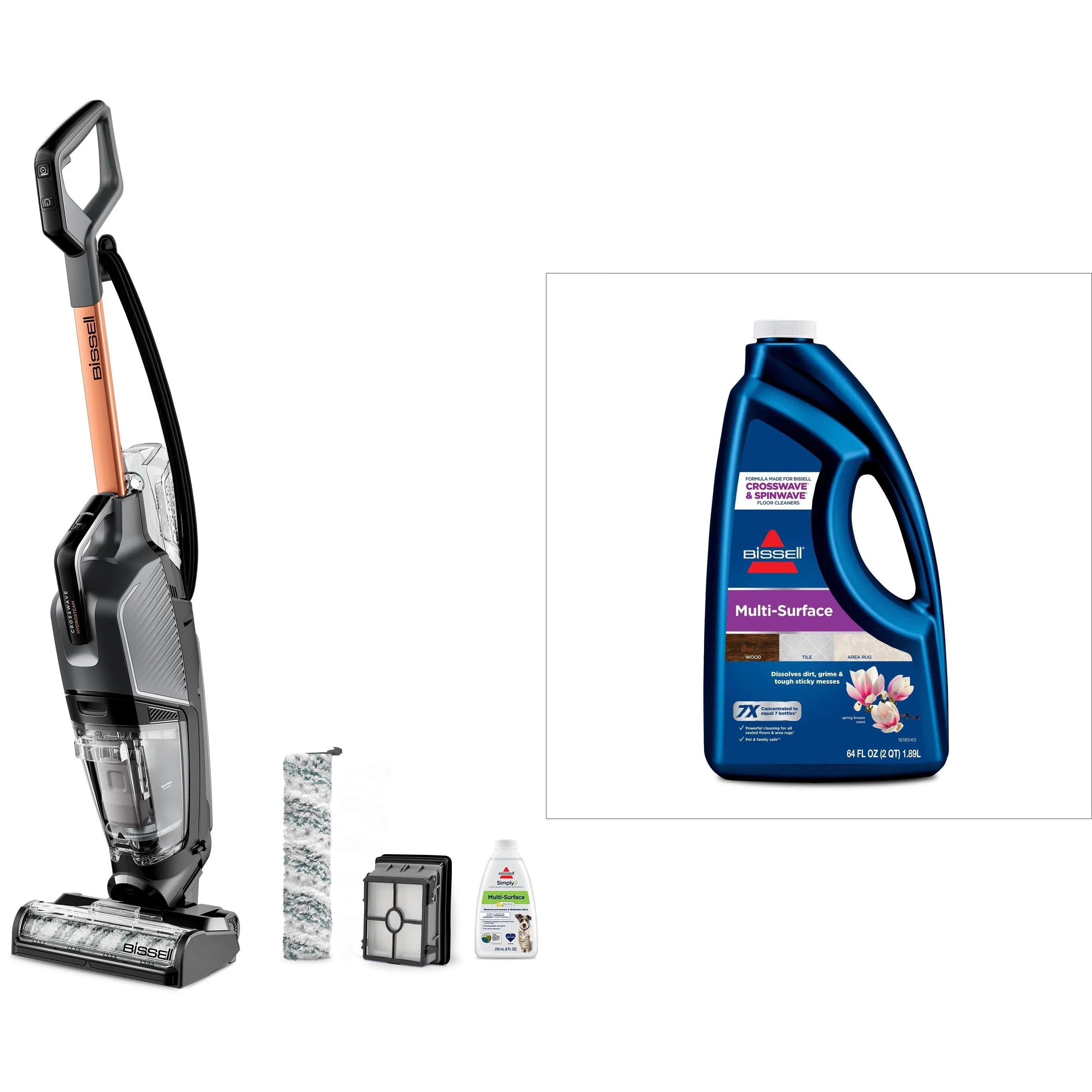 BISSELL® CrossWave® HydroSteam™ Wet Dry Vacuum 3513 & BISSELL Surface Cleaners, Spring Breeze Scent, 64 Fluid Ounce 17891