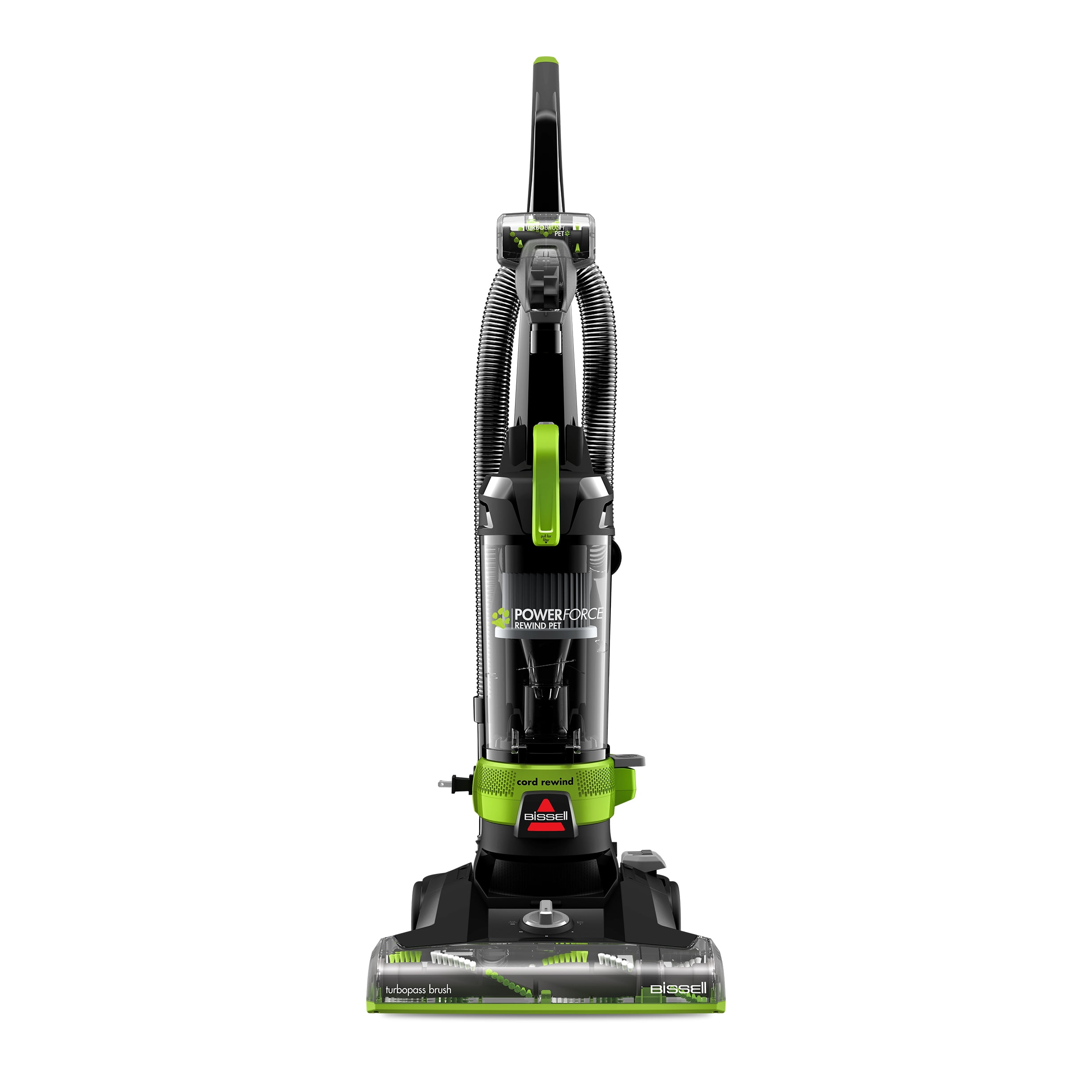 BISSELL PowerForce Helix Turbo Rewind Pet, Upright Vacuum, Pet Friendly, Automatic Cord Rewind, Powerful Pet Hair Pickup, Extra-Wide Cleaning Path, 3333, Black & Green