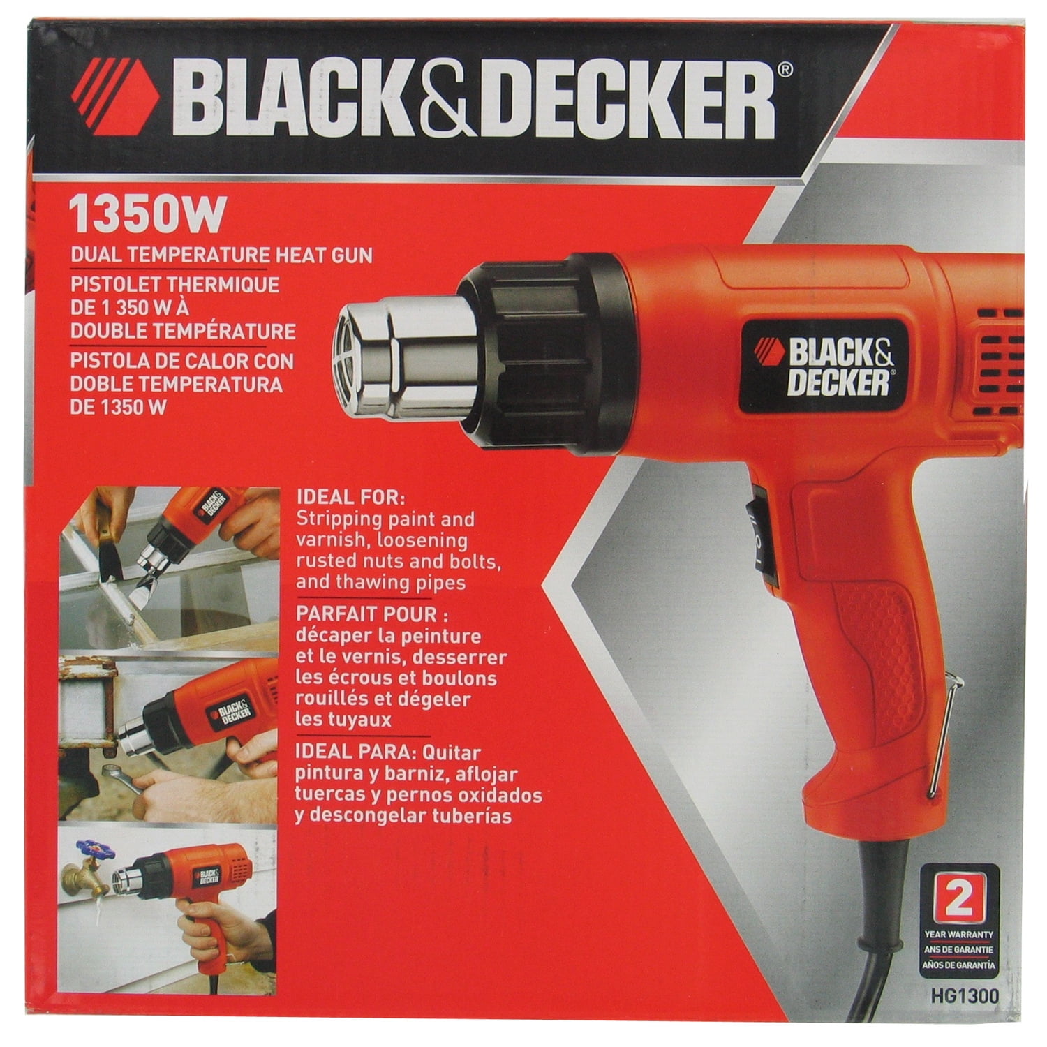 BLACK+DECKER HG1300 1350 W 120 V Corded Heat Gun, with 2 Temperature Settings, Orange