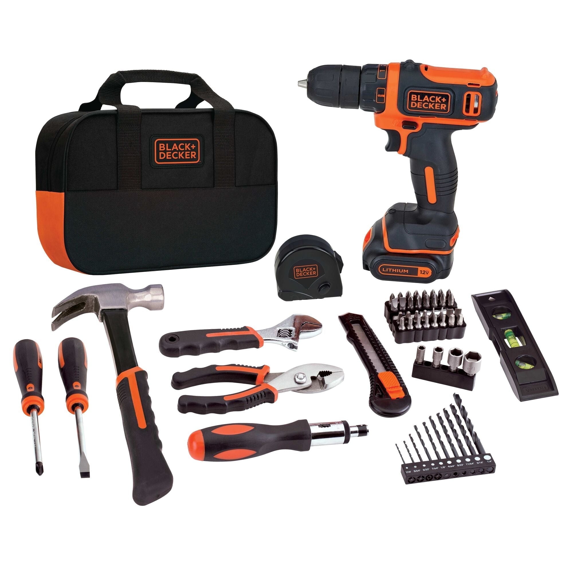 BLACK+DECKER 12V Cordess Drill/Driver, 1.5Ah, 59 Piece Set, Battery and Charger Included (BDCDD12PK)