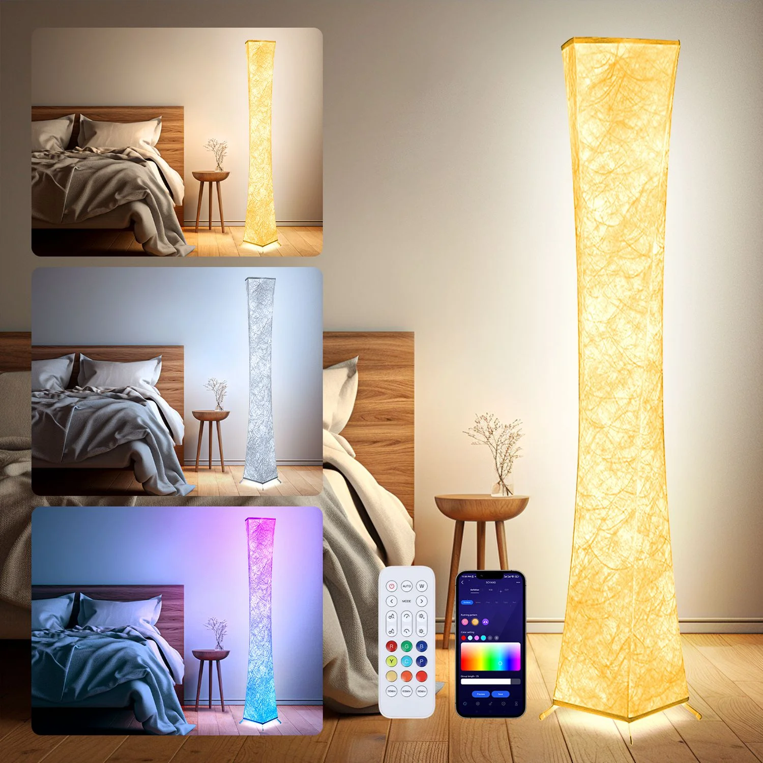 BLITZWILL Soft Light LED Floor Lamp RGB Color Changing 61'' Tall Corner Lamp ,Standing Lamp With Remote & Smart App Control, Music Sync, for Living Room Bedroom Game Room, Square