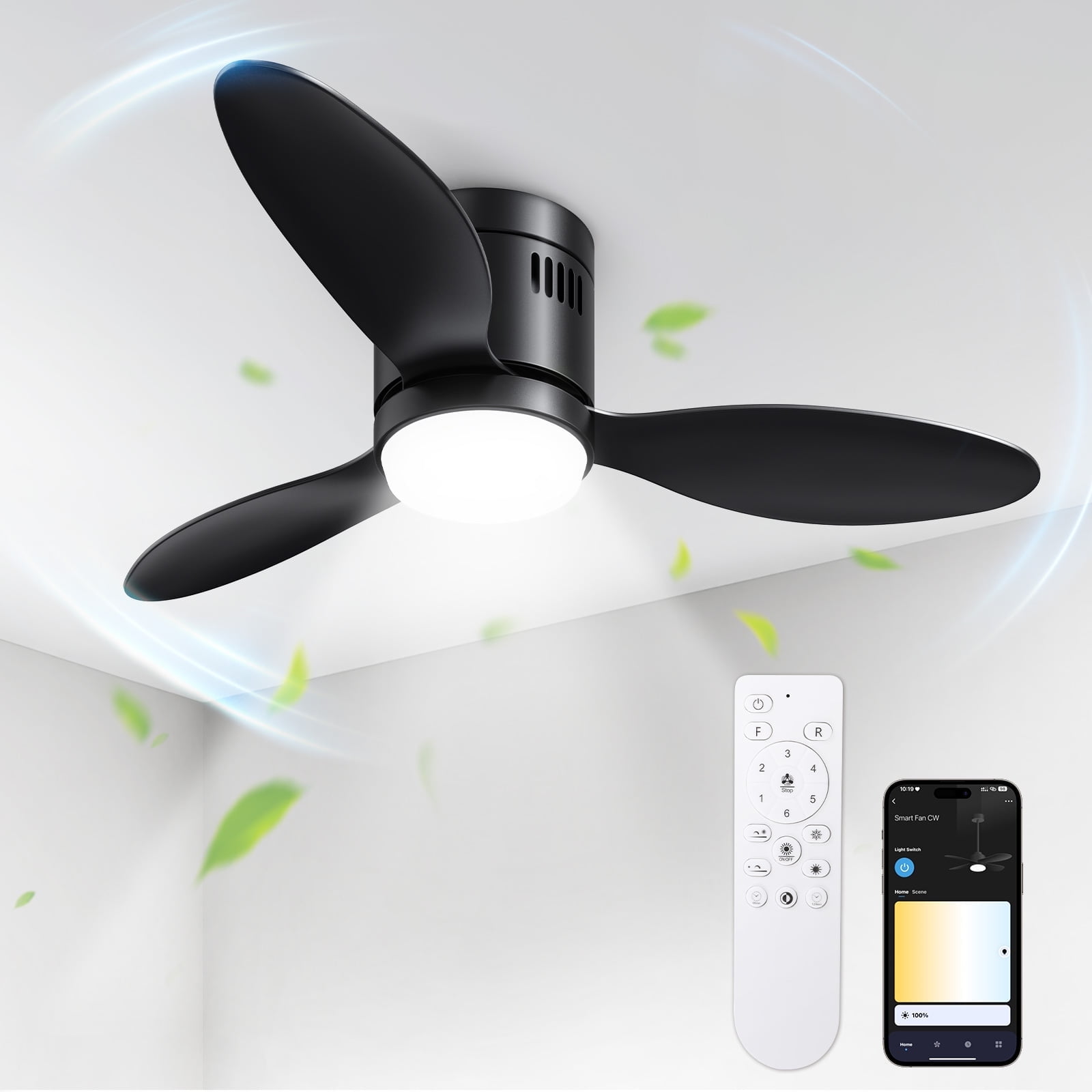 BLITZWILL 42'' Black Modern Dimmable LED Patio Ceiling Fan with Remote and App Control