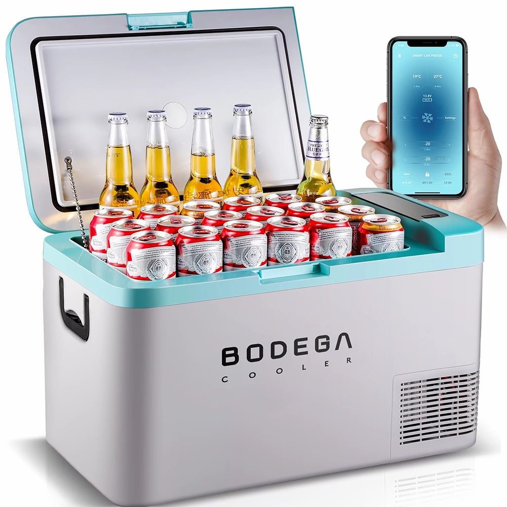BODEGA 27 Quarts Portable Electric Car Cooler for a Family Trip - 25L RV Refrigerator - Sky Blue