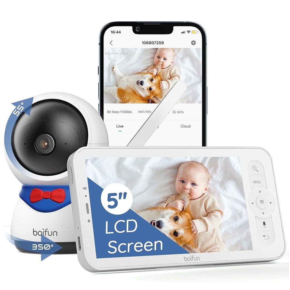 BOIFUN 5" Baby Monitor, 1080P WiFi Baby Camera with Audio Remote Pan-Tilt-Zoom and App Control, Night Vision, 2-Way Talk, Cry& Motion Detection