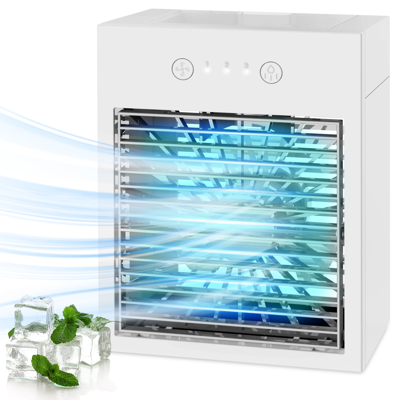BREEZEWELL Personal Mini Air Cooler Humidifier - USB Quiet Fast Cooling Portable Air Conditioner Fan with 3 Speeds, White