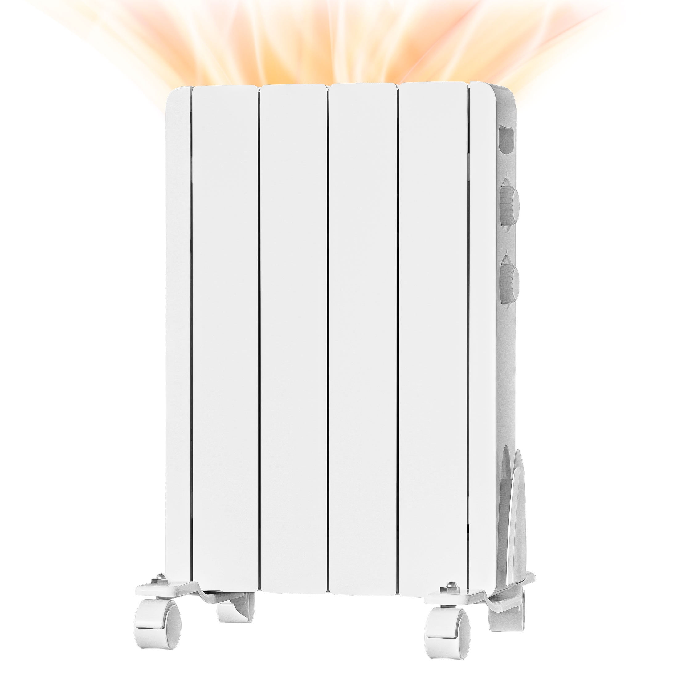 BREEZEHEAT 800W - Electric Wall/Freestanding Aluminium Radiator Heater(Knob control), Adjustable Thermostat, Timer & Safety Protection for Indoor Use in Living Room/Bedroom/Bathroom