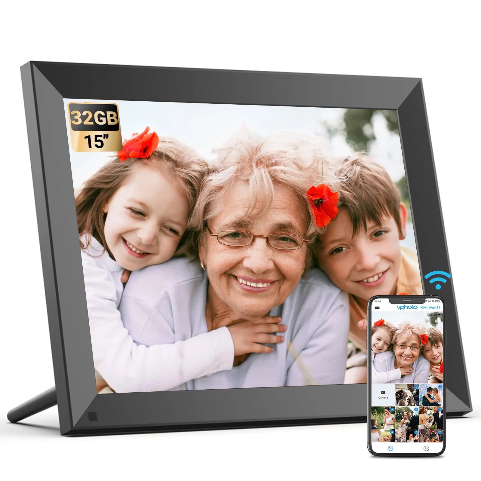 BSIMB Large Wi-Fi Digital Picture Frame 32GB Storage, Touch Screen Electronic Photo Frame, Share Pictures&Videos via App&Email from Anywhere, Wall Mountable, Auto Rotate
