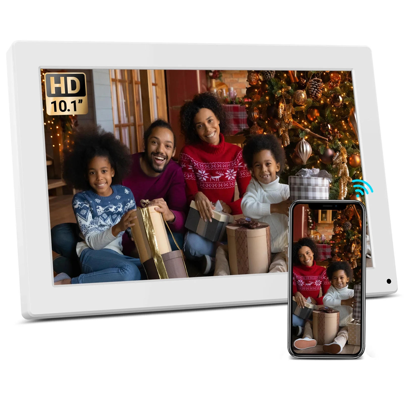 BSIMB 32GB 10.1 inch Digital Photo Frame with HD IPS Touch Screen, Motion Sensor, Auto-Rotated, Wall-Mounted, Sharing Photos/Videos via App Email, White, Gift for Grandparents