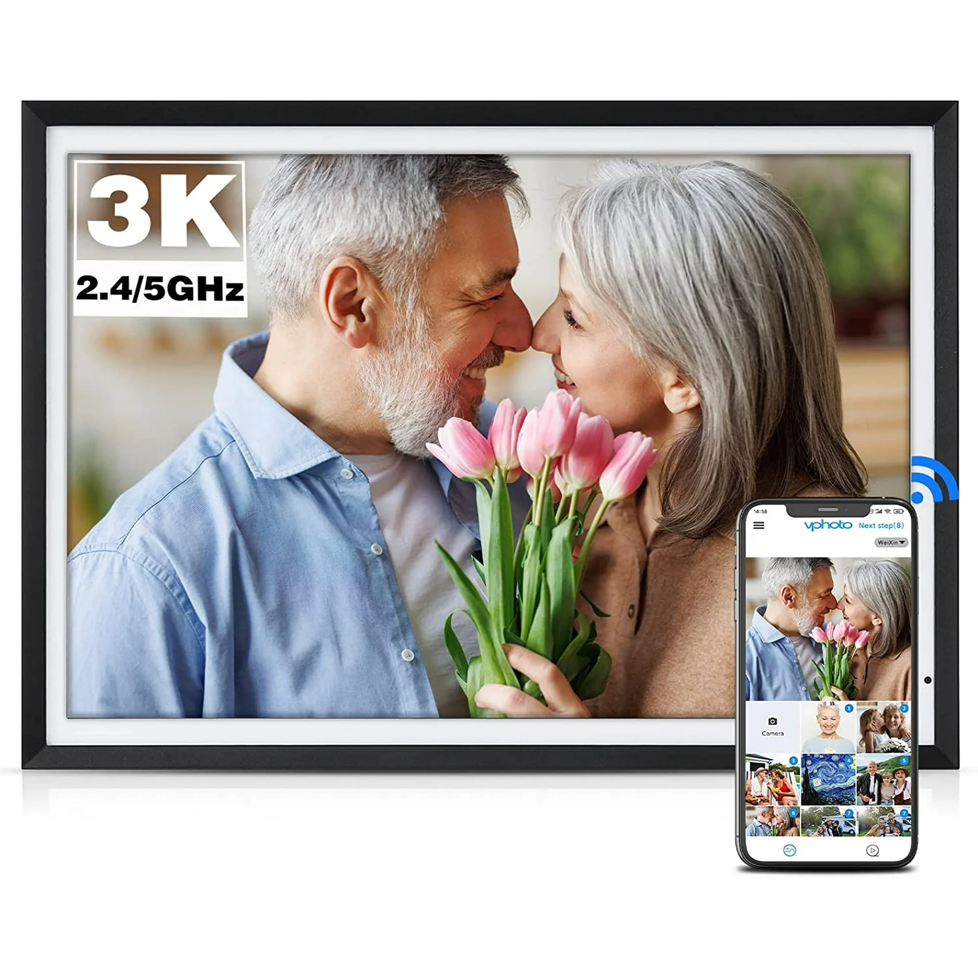 BSIMB 32GB 13.5 inch 3K Digital Photo Frame Dual Band Wi-Fi, 3000X2000 Smart Digital Picture Frame, Light Sensor, Send Photos & Videos via App/Email Instantly, Wall Mountable, Gift for Grandparents