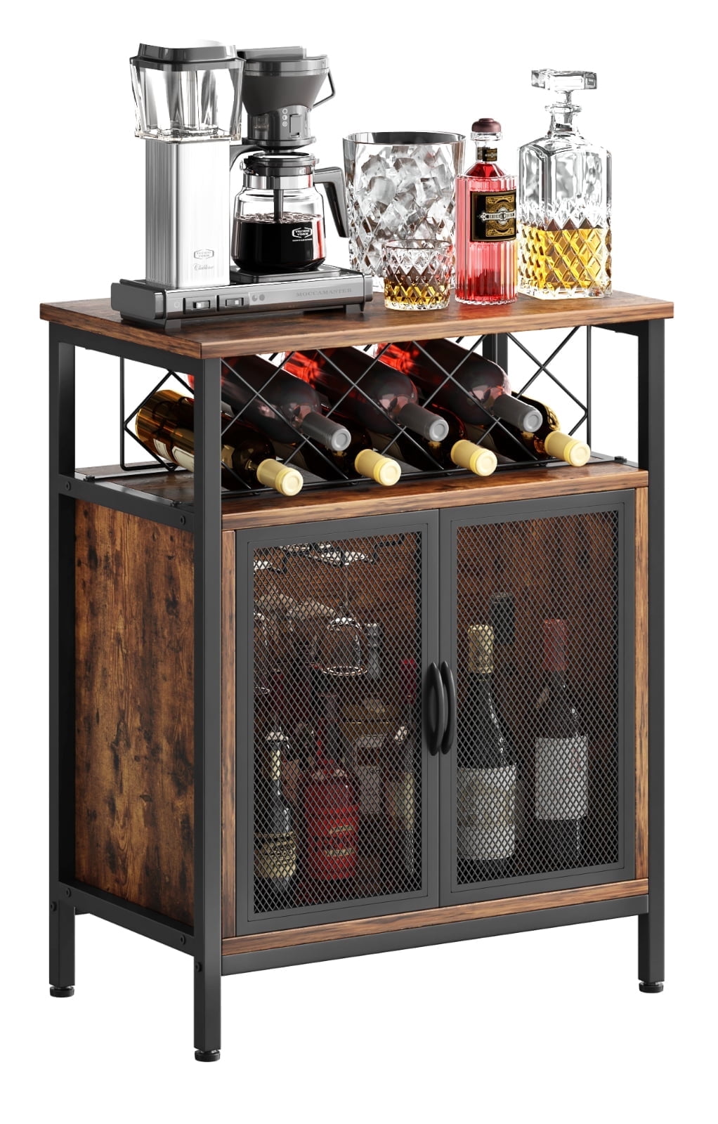Biemlerfn Wine Bar Cabinet, Coffee Bar Buffet Cabinet with Storage, Corner Home Bar Liquor Cabinet with Wine Rack for Living Room, Kitchen, Rustic Brown