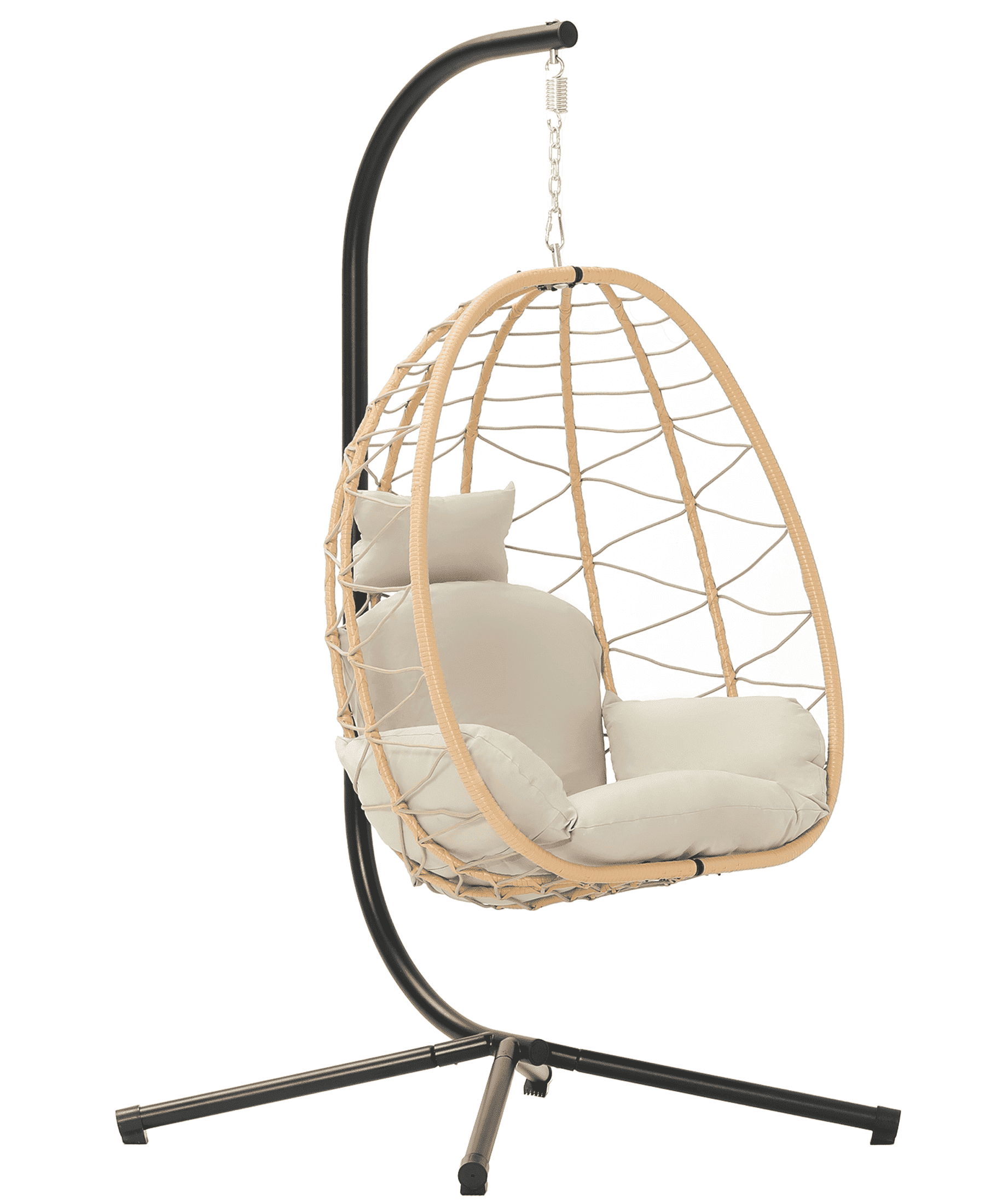 Bifanuo Indoor/Outdoor Wicker Swing Egg Chair Hammock Hanging Chair Nest Basket with Stand, UV Resistant Removable & Washable Cushions,350LB Capacity for Bedroom, Balcony, Garden (Yellow and Beige)