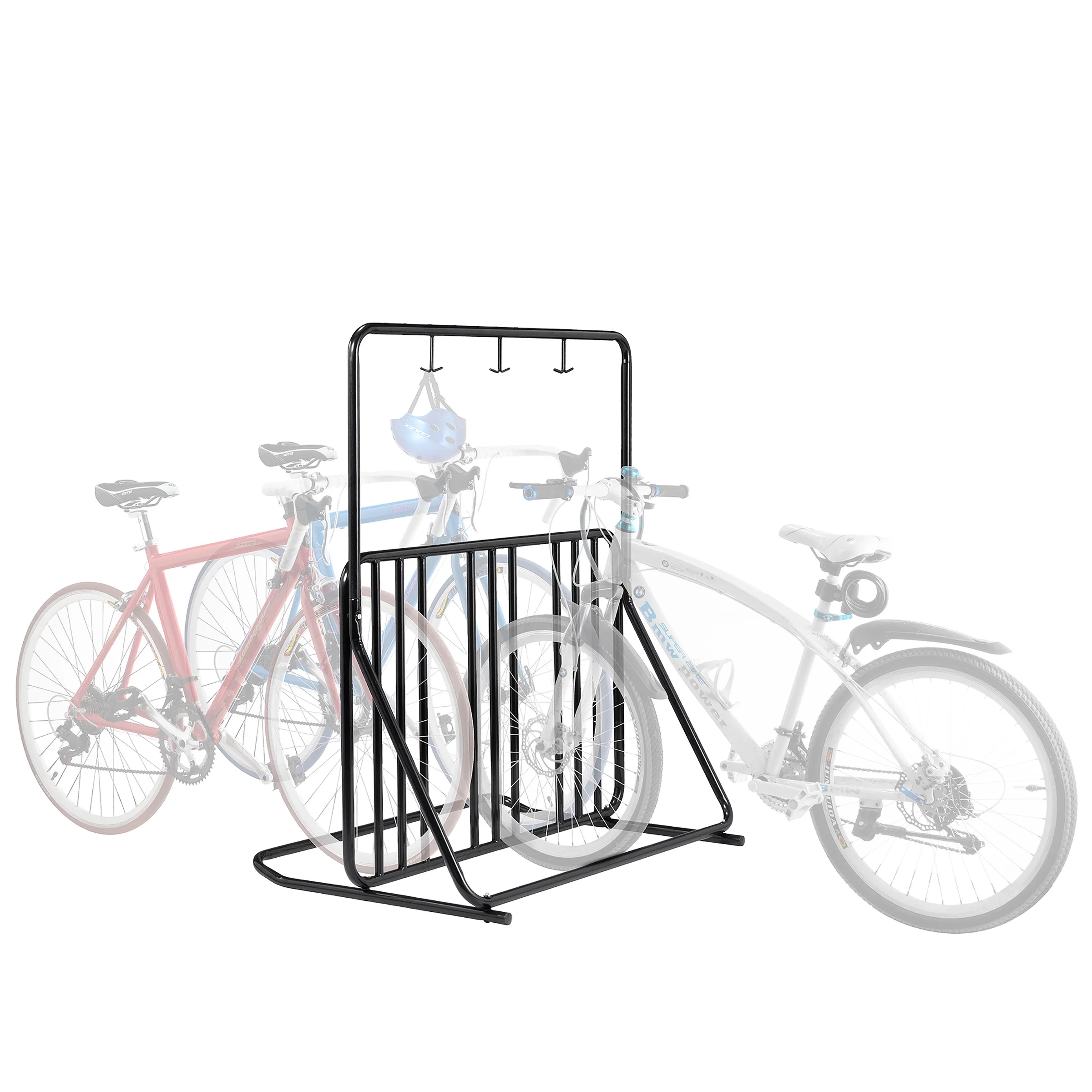 RAD Cycle Freestanding Dual-Sided Bike Rack with Helmet Hangers (Black)