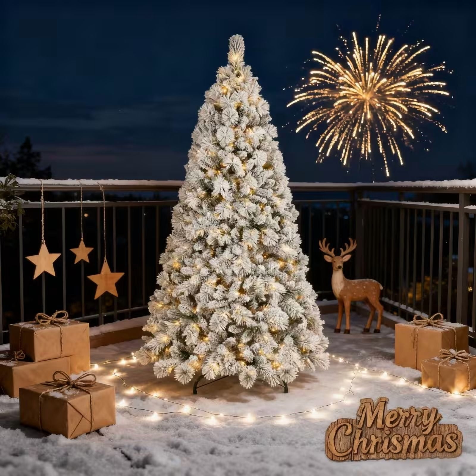 Bilivry 6ft Snow Flocked Christmas Tree with 1150 Premium Branches and Foldable Metal Base for Home Office Holiday Party Indoor Outdoor Decoration