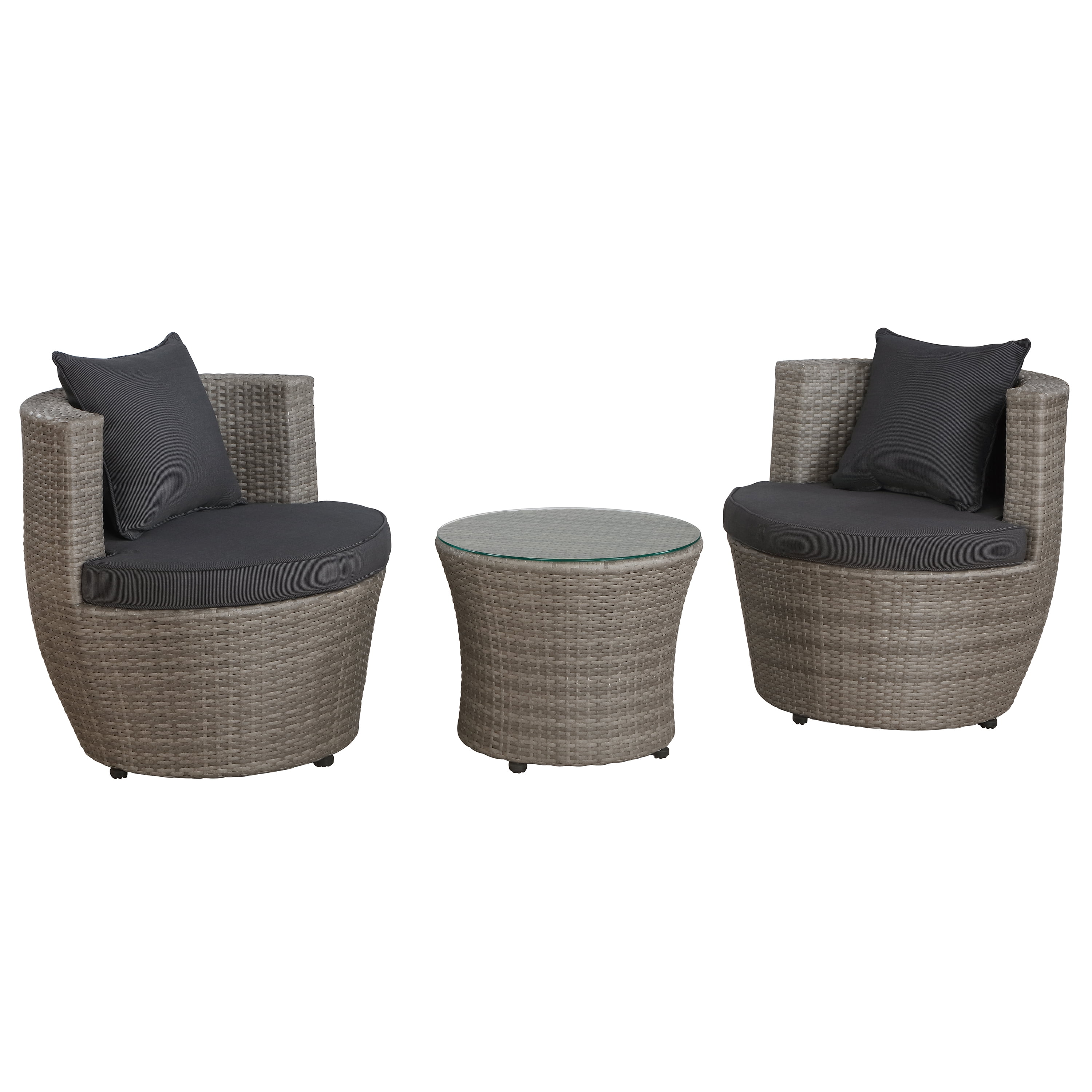 Alaterre 2-Person Wicker Patio Set – 3-Piece Outdoor Furniture with Chairs & Glass Top Table, Gray