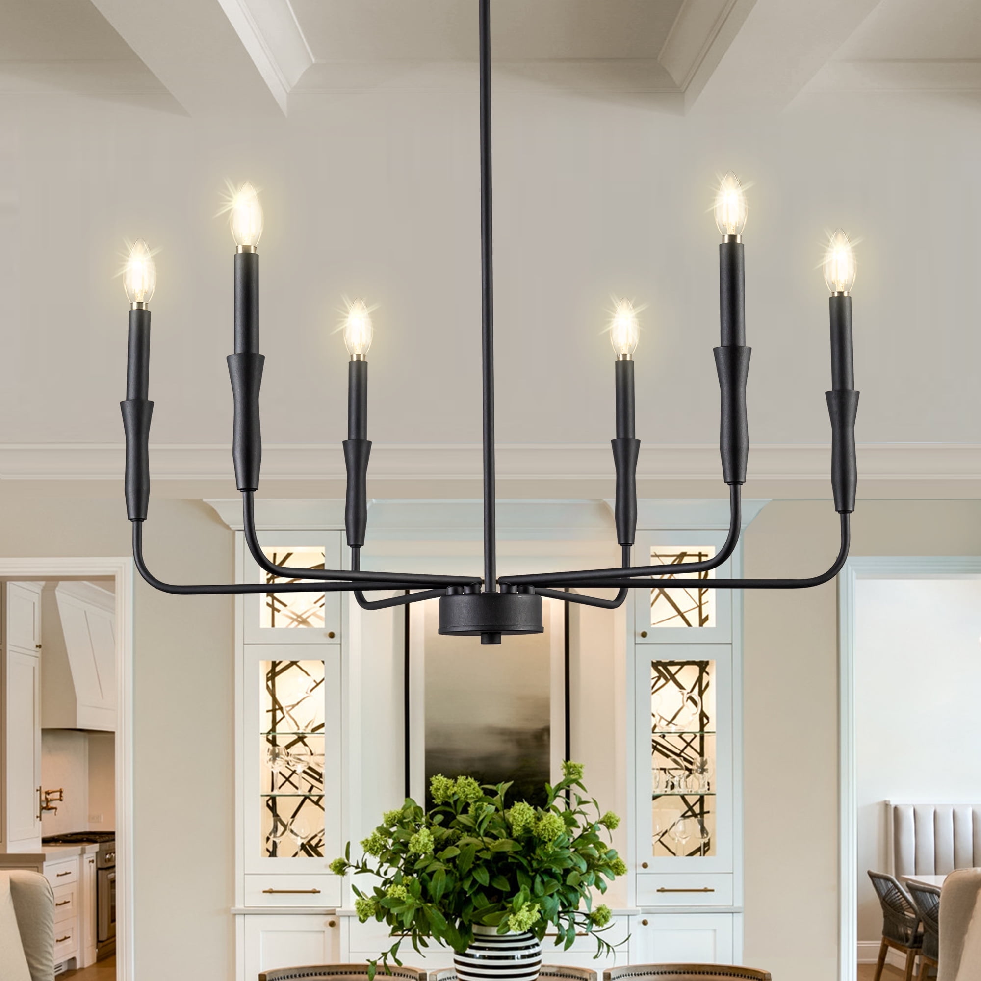 Black Chandelier Farmhouse Candle 6-Light Dining Room Lighting Fixtures Modern Farmhouse Chandelier