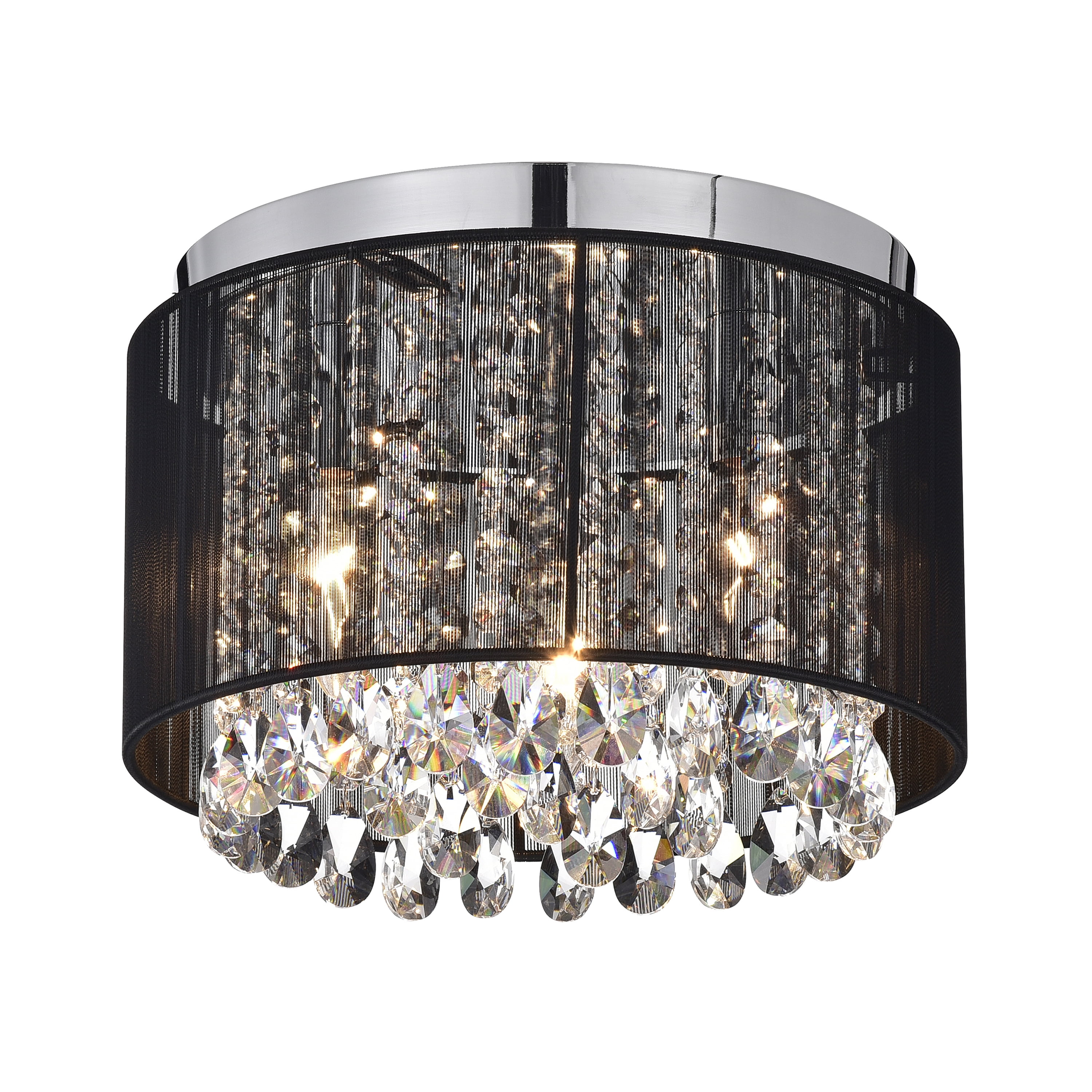 Black Chandelier Flush Mount Ceiling Light Fixtures 3-Light Mini Crystal Chandelier Lighting Drum Ceiling Chandelier Small Chandeliers for Bedroom Dining Room