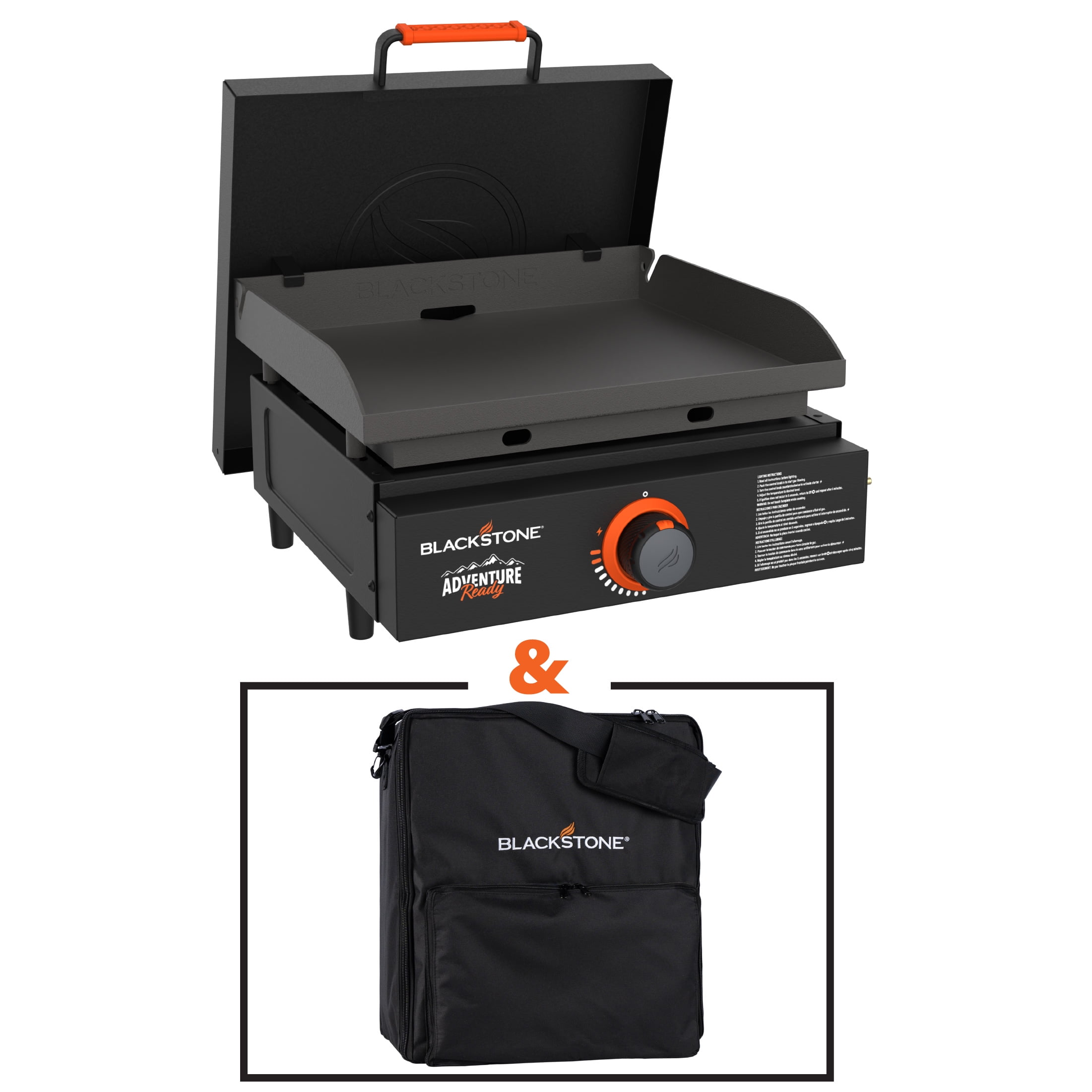 Blackstone Single Burner 17" Adventure Ready Propane Tabletop Griddle with Hard Cover with Carry Bag Bundle