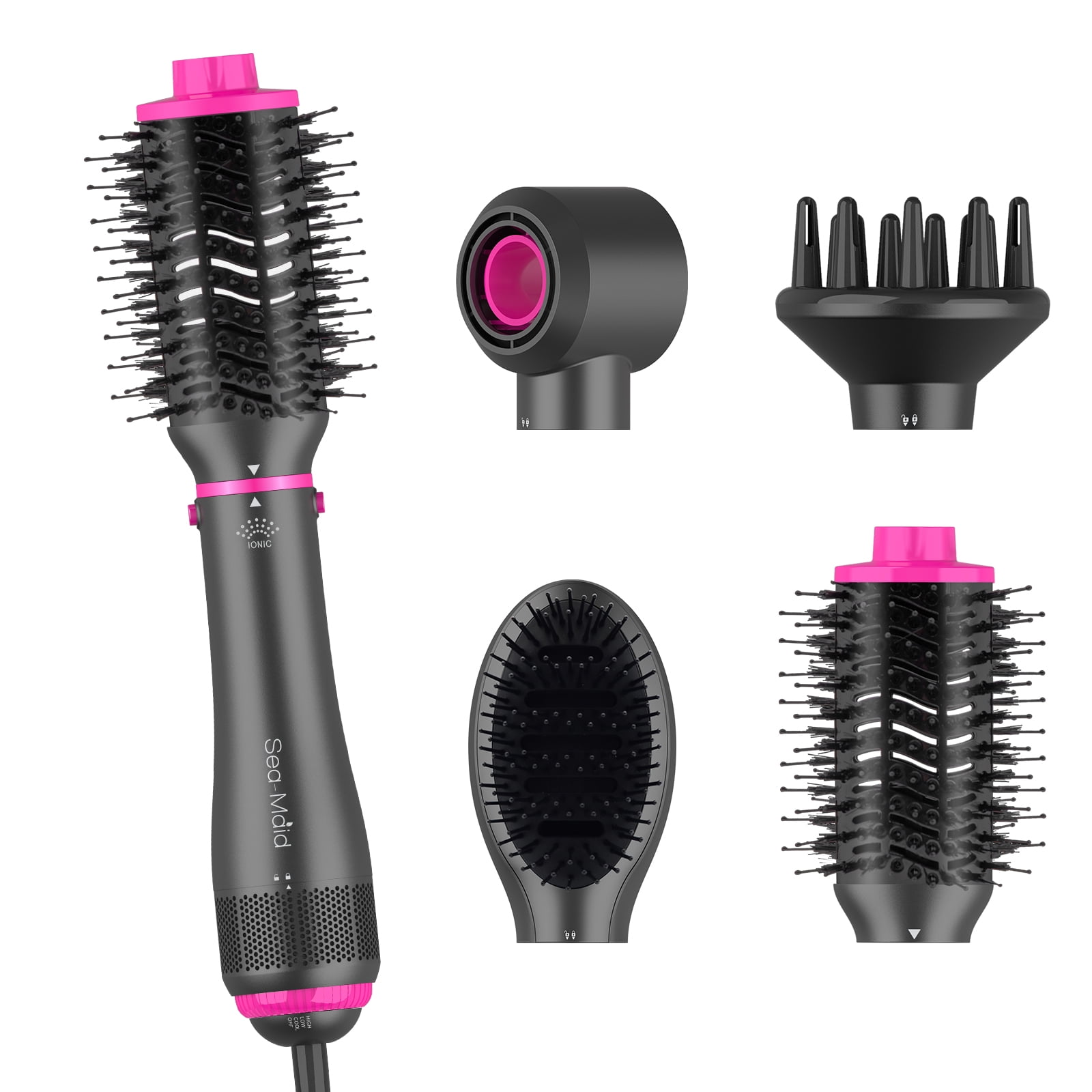 Blow Dryer Brush Sea-Maid 4 in 1 Blow Dryer Volumizer Iong Hair Straightener Brush,Black