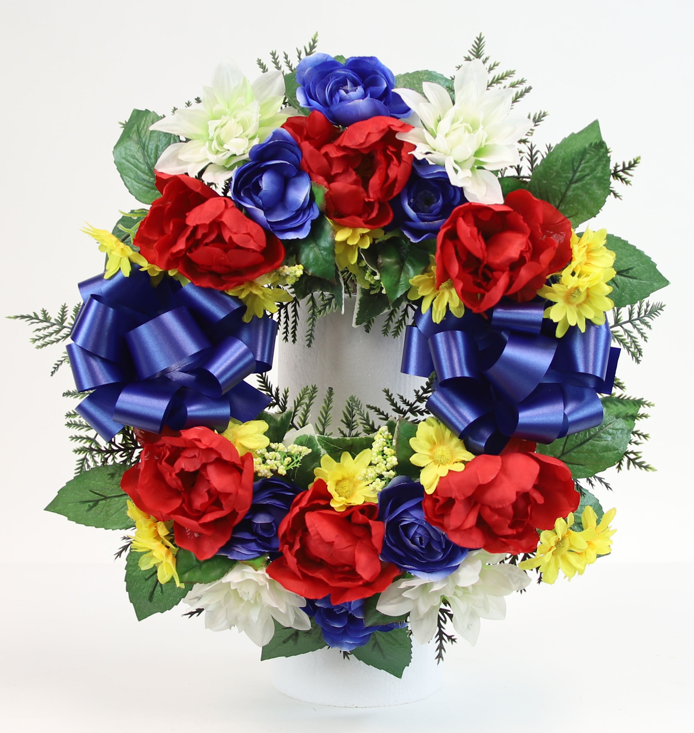 Bloom Decor 15" Artificial Memorial Peony Ranunculus & Dahlia Cemetery Wreath
