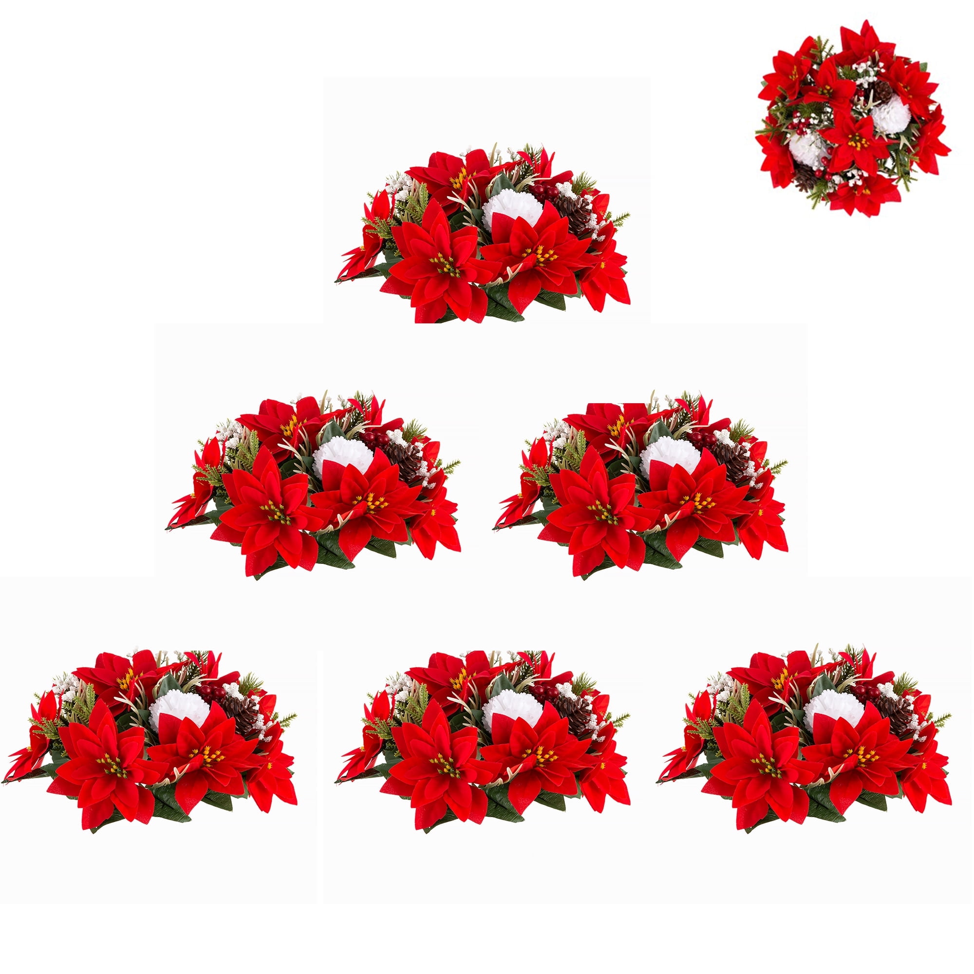 Blosmon Artificial Christmas Poinsettia Flowers Ball 6 pcs Red Fake Poinsettia Christmas Flowers Arrangement Centerpieces Decorations for Winter Indoor Home Parties