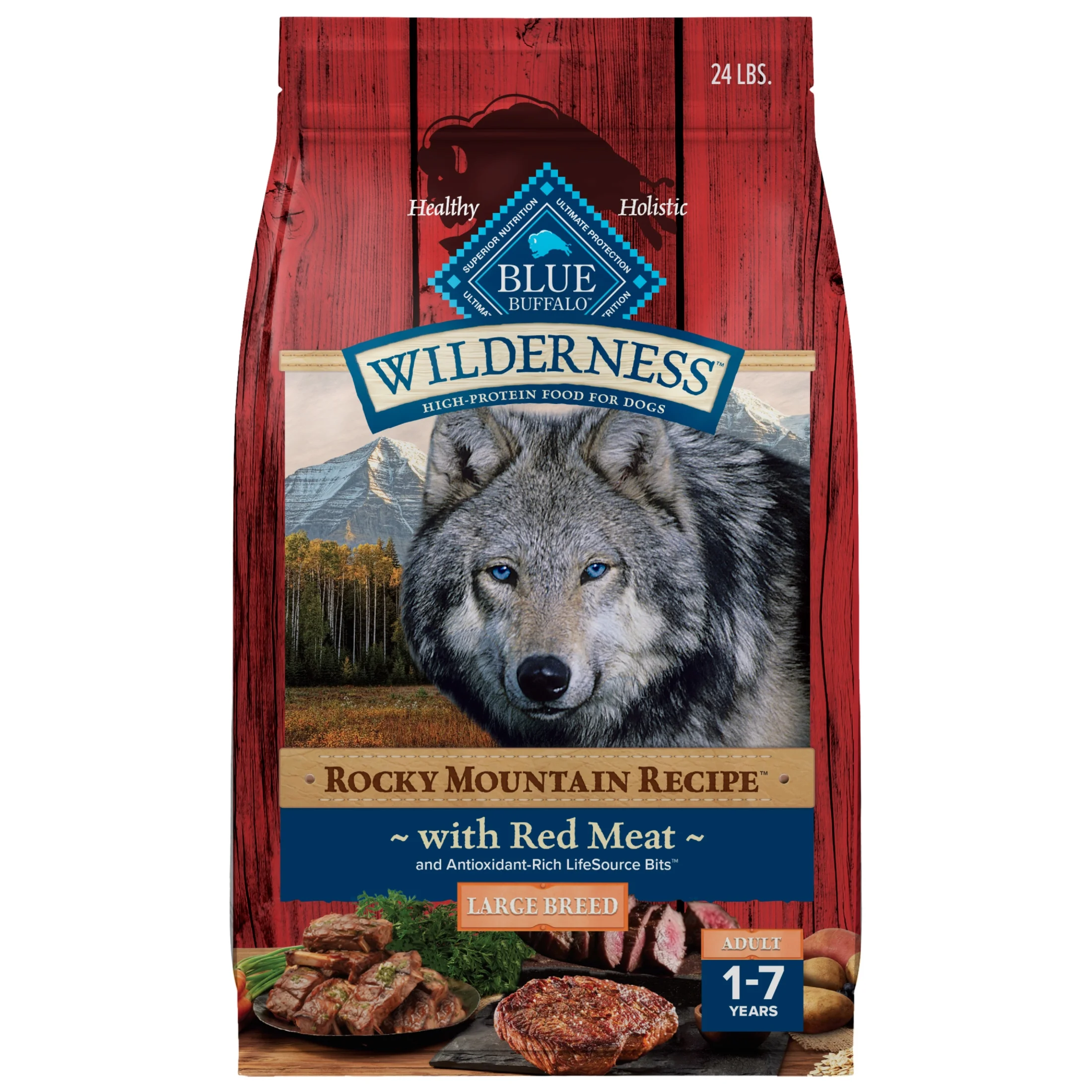 Blue Buffalo Wilderness Adult Large Breed Dry Dog Food, Red Meat & Whole Grains, 24-lbs.