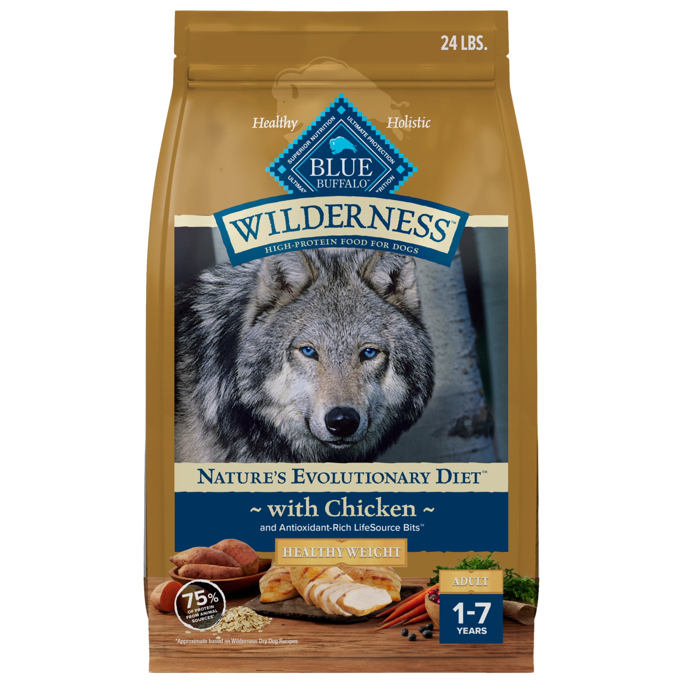 Blue Buffalo Wilderness Healthy Weight Dry Dog Food Plus Wholesome Grains, Chicken 24 lbs.