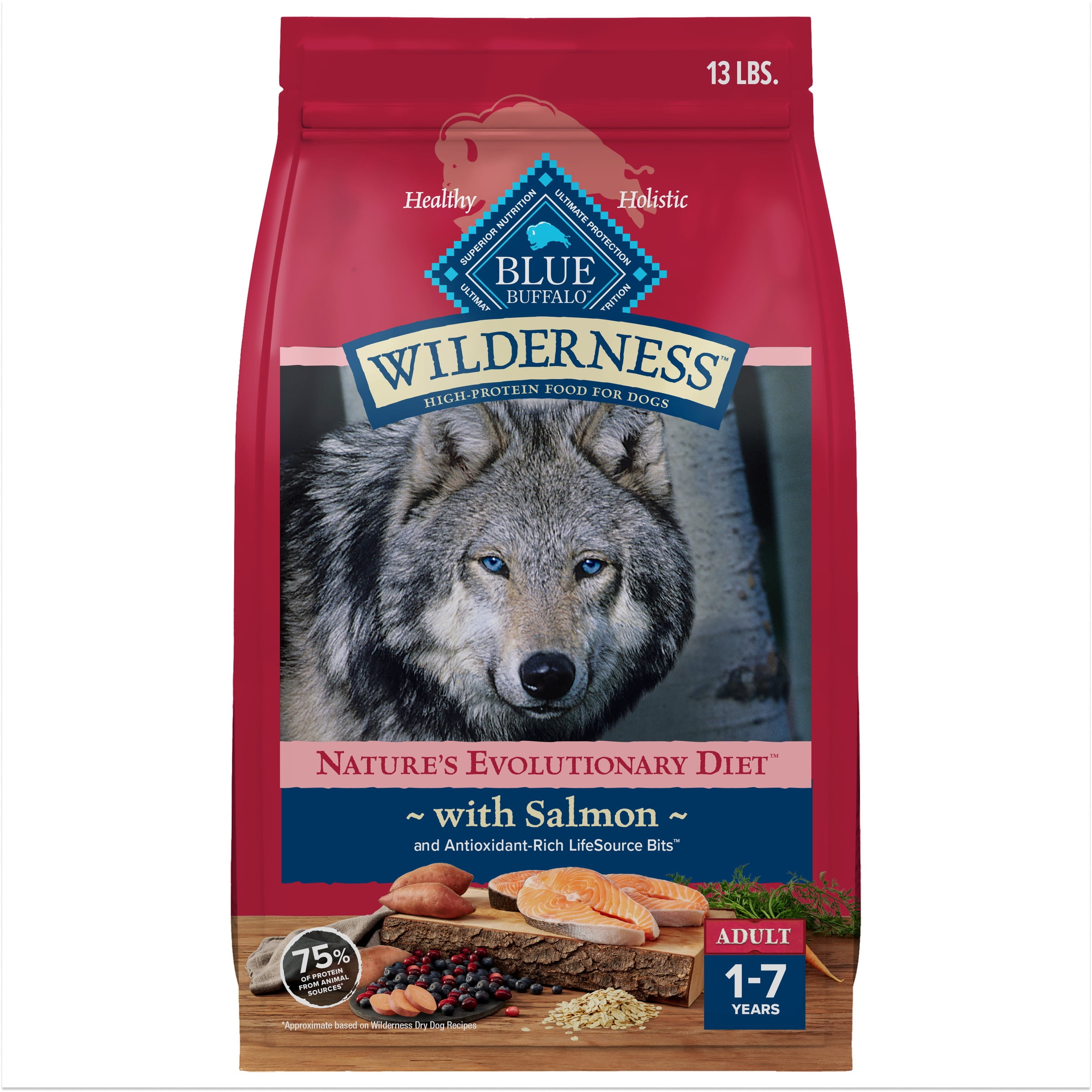 Blue Buffalo Wilderness Natural High-Protein Adult Dog Dry Food, Salmon Recipe, 13-lb.