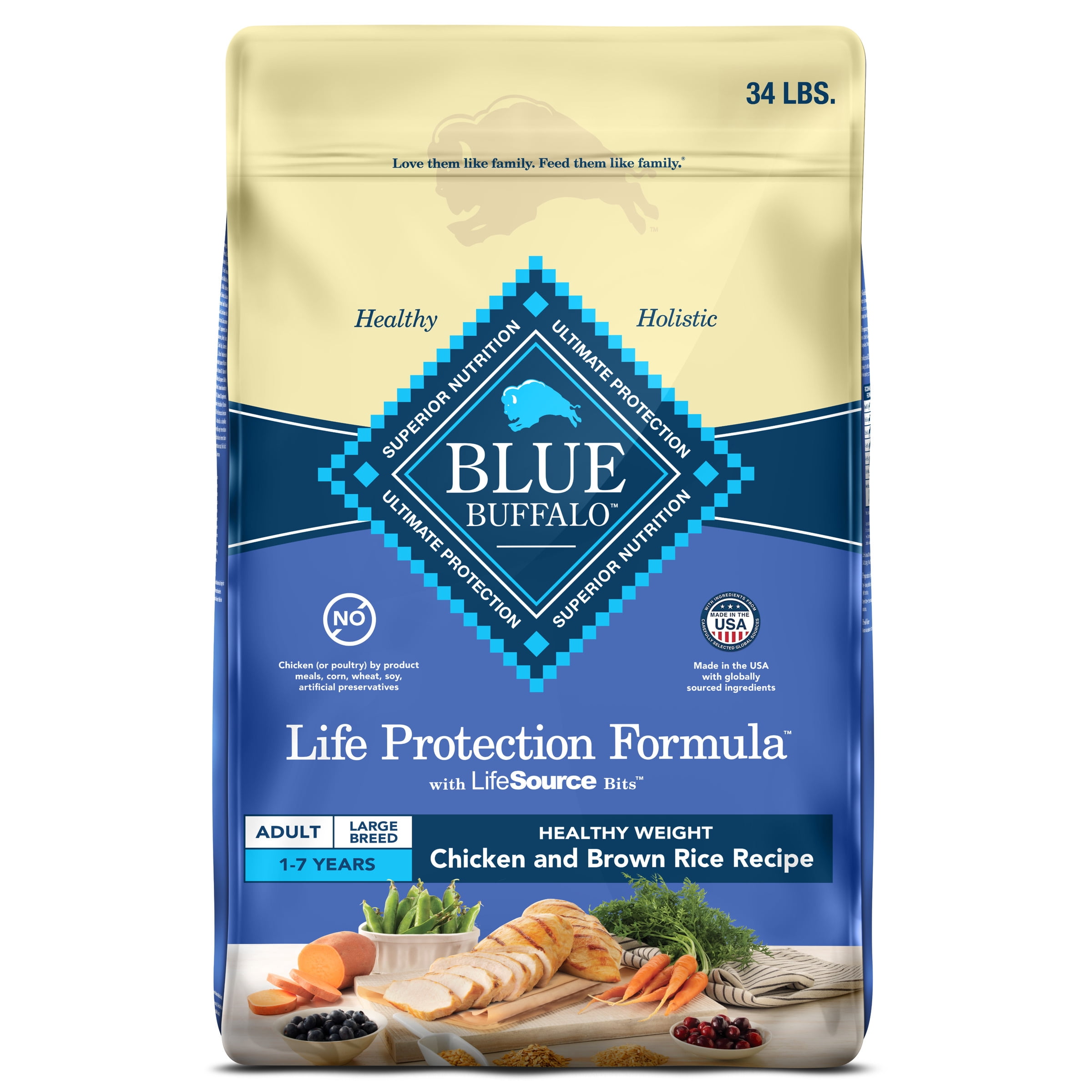 Blue Buffalo Life Protection Formula Weight Control Large Breed Dog Food, Chicken, 34lbs.