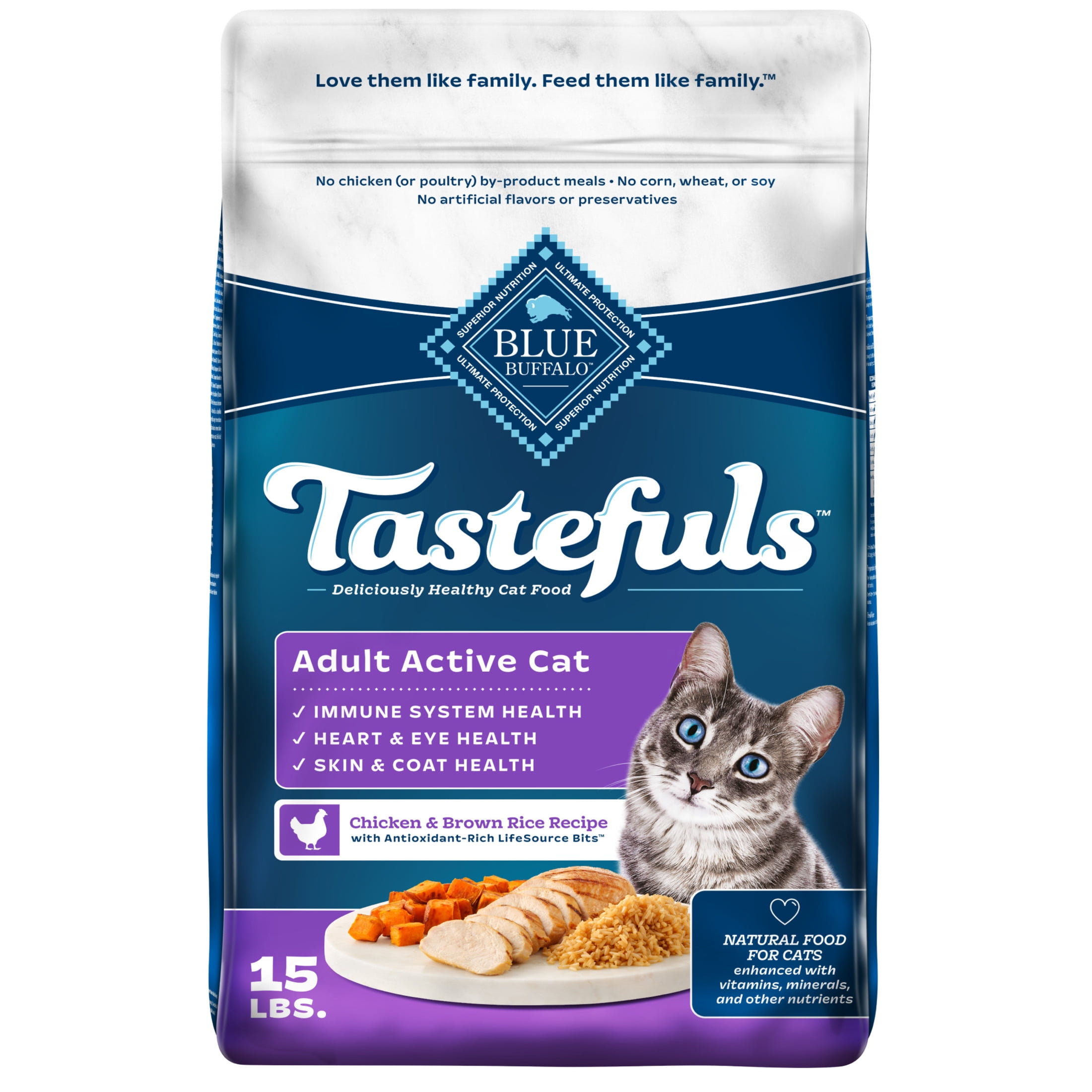 Blue Buffalo Tastefuls Dry Cat Food, Active Adult Cat, Chicken and Brown Rice, 15-lb. Bag
