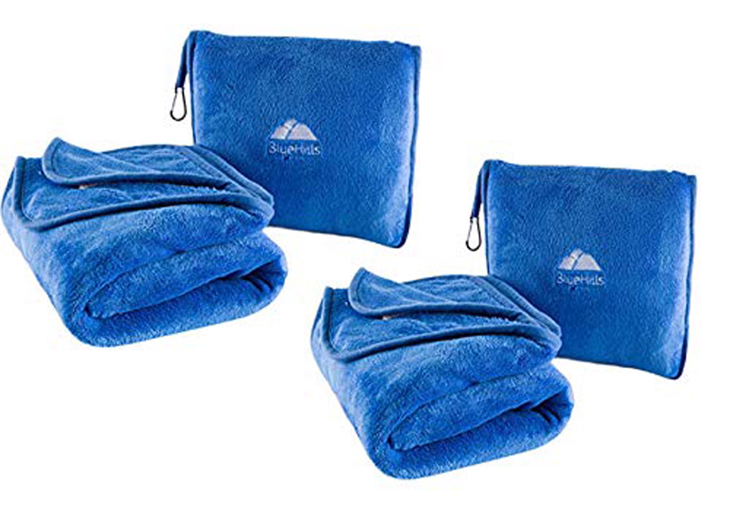 BlueHills Premium Soft Travel Blanket Pillow Airplane Throw 2-Pack -Royal Blue