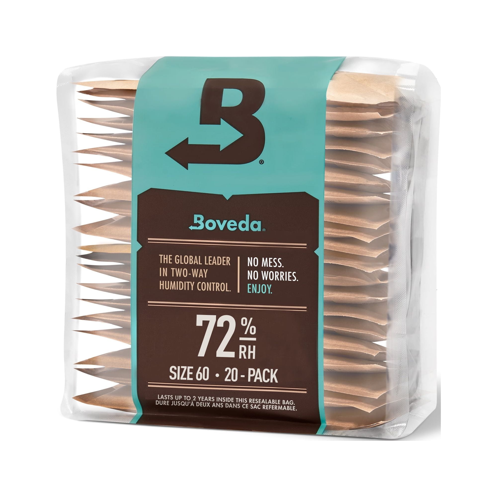 Boveda 72% Two-Way Humidity Control Packs For Wood Humidifier Boxes – Size 60 – 20 Pack – Moisture Absorbers – Humidifier Packs – Hydration Packets in Resealable Bag
