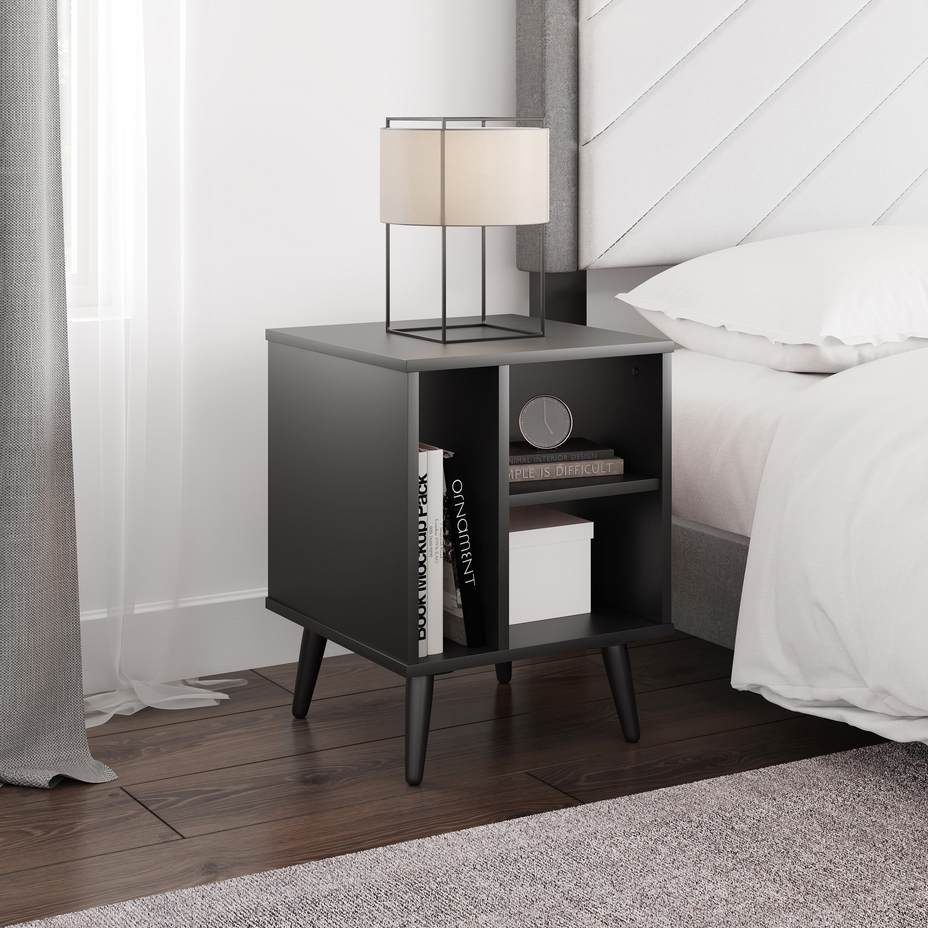 Boyd Sleep Warwick Mid-Century Modern Nightstand, Black