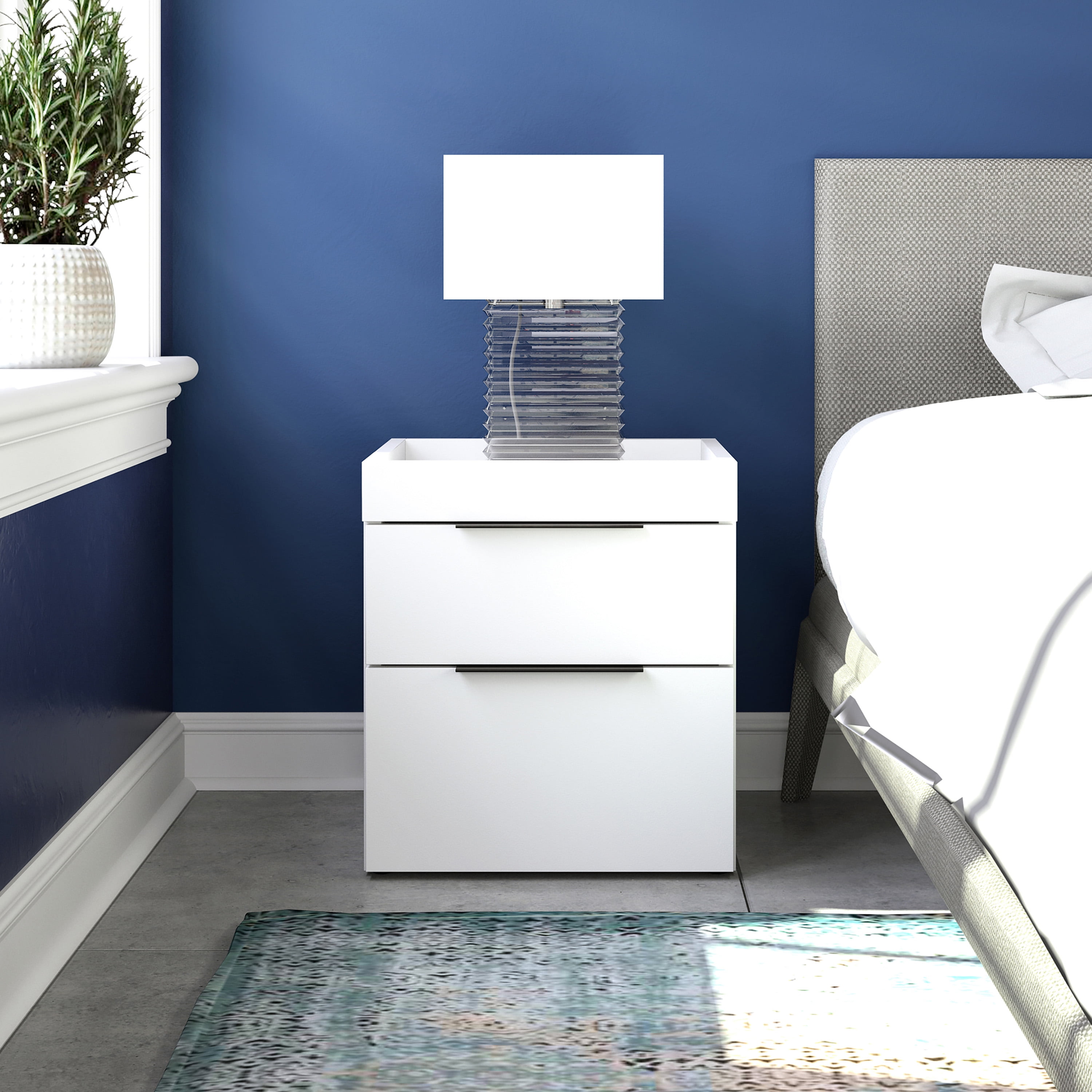 Boyd Sleep Capri Modern Double Drawer Nightstand, White